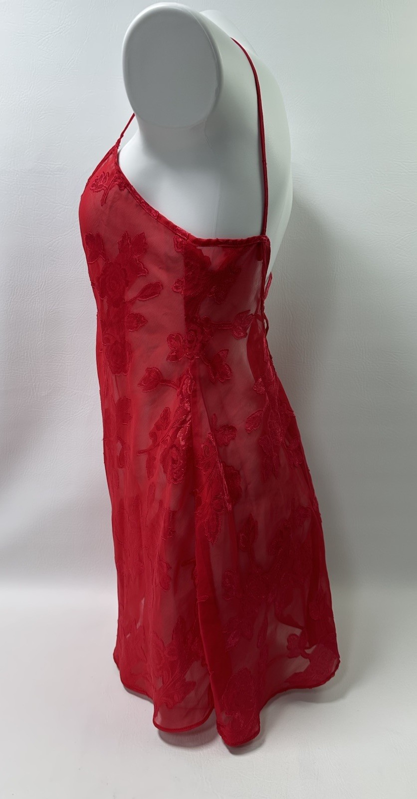 Vintage Secret Treasures Red Floral Sheer Babydoll Slip Dress Size Small Y2K