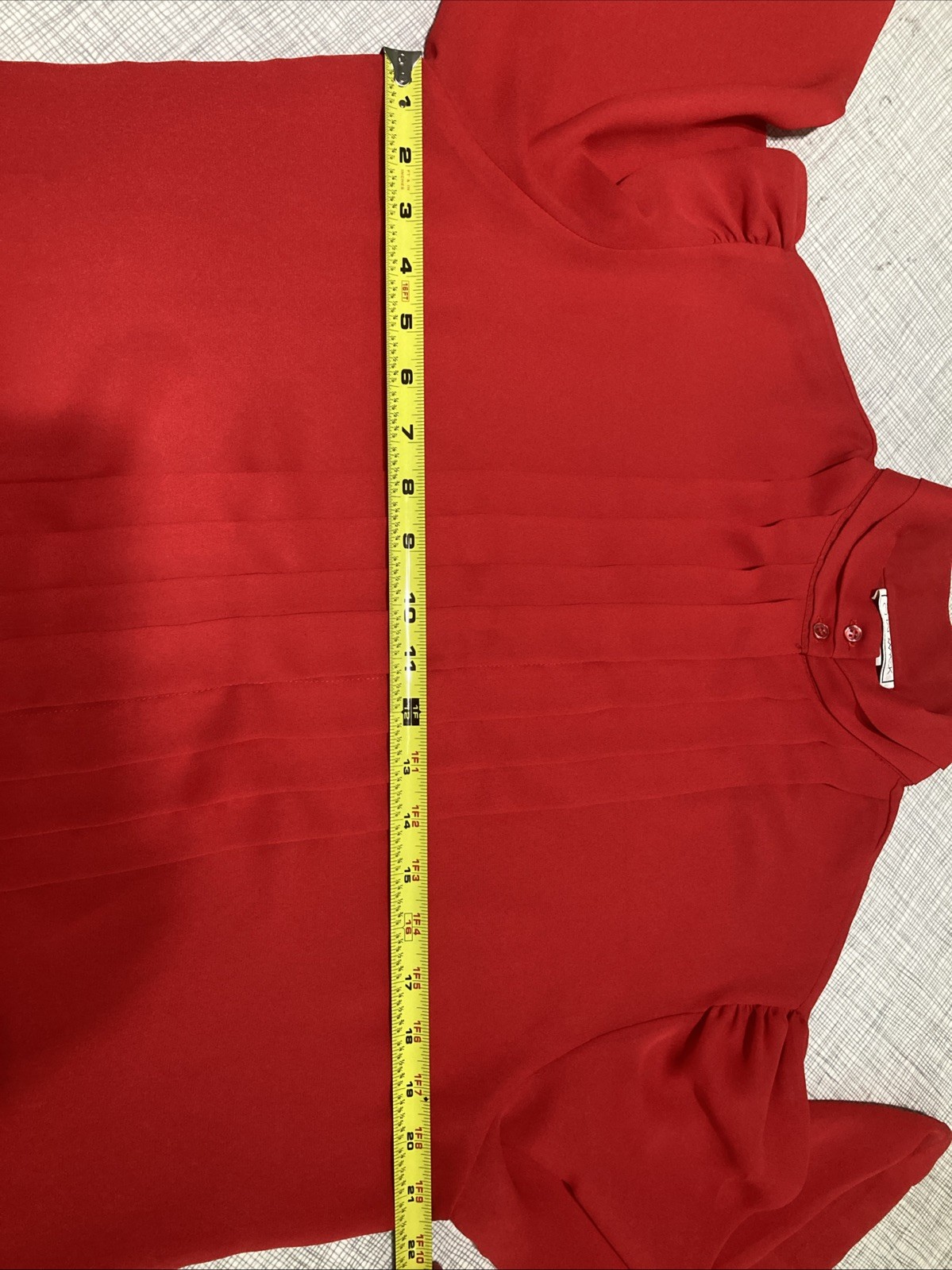 Vtg 80s Chadwyck Secretary Blouse 16 Red Pleats Tuxedo Crepe Sheer USA Mock Neck