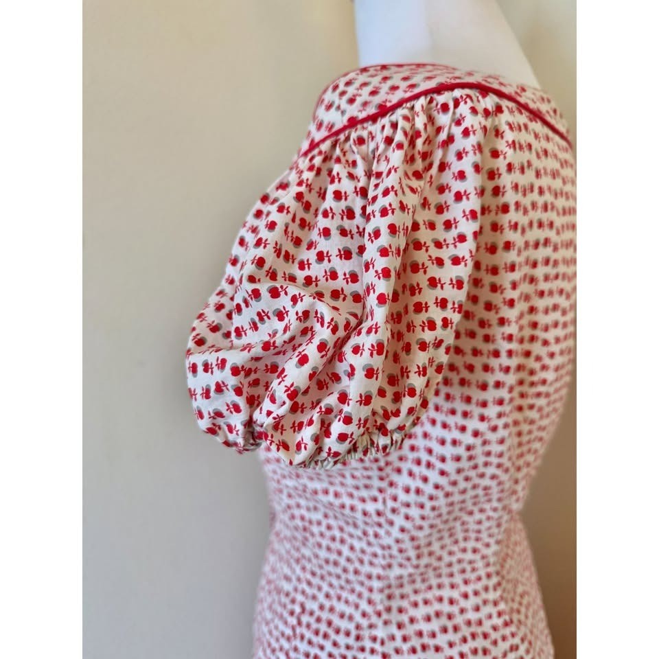 Vintage 1950s Short Sleeve Blouse And Full Circle Skirt Set In Red Apple Novelty