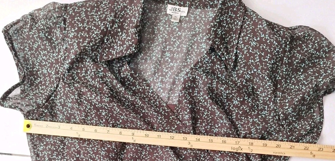 JBS LTD 90s Midi Dress Slip Belt Brown Sheer Blue Floral SS Sz 18 Fairy Grunge