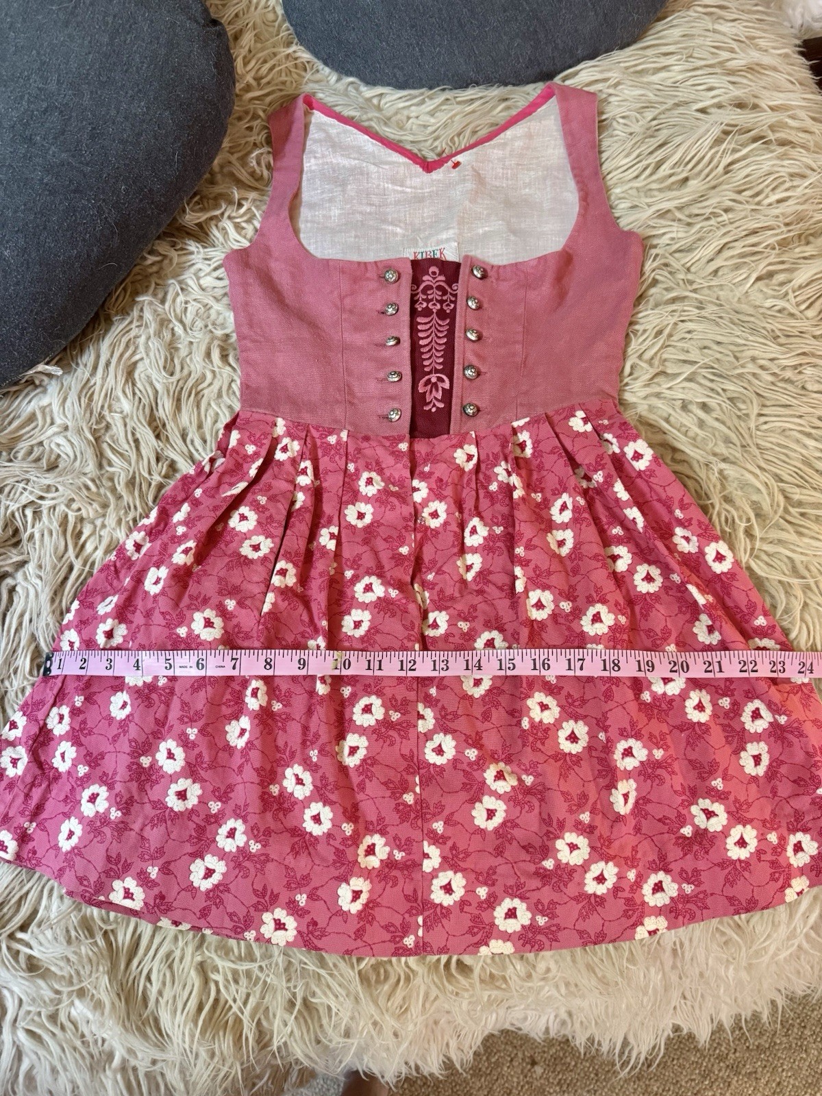 VTG Kibek Dirndl Sportalm Austria Pink Dress Corset Floral Embroidery Metal XS S
