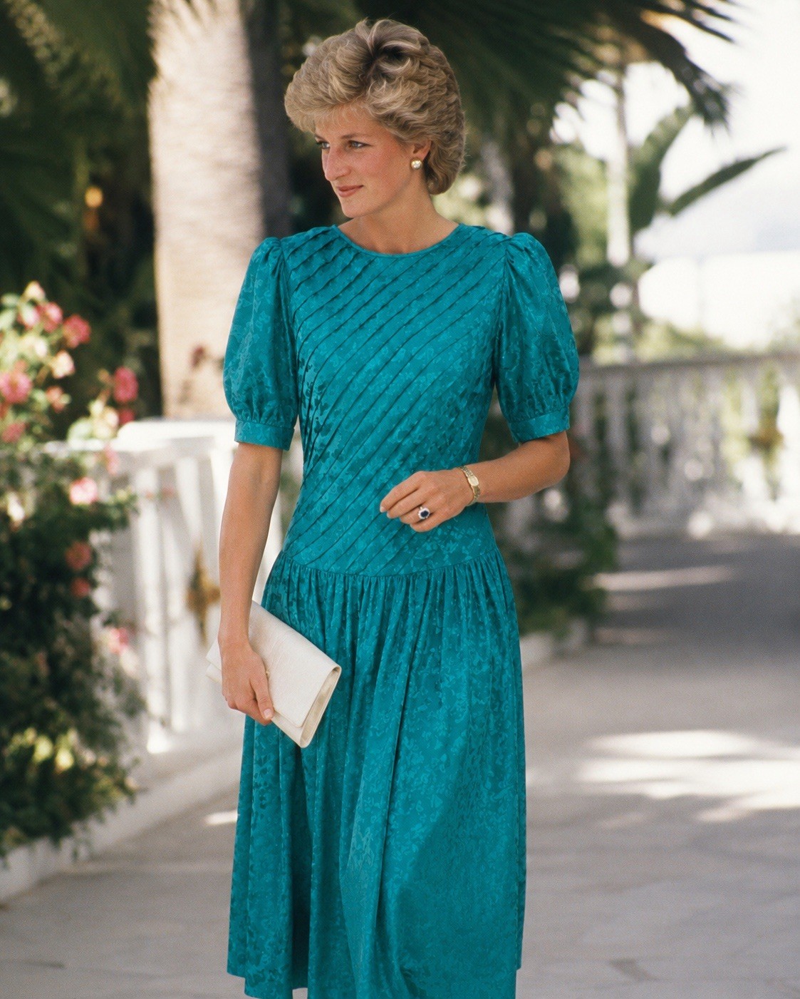 Vintage Women’s Lauren Alexandra 100% Silk Teal Jacquard Midi Dress Sz 8