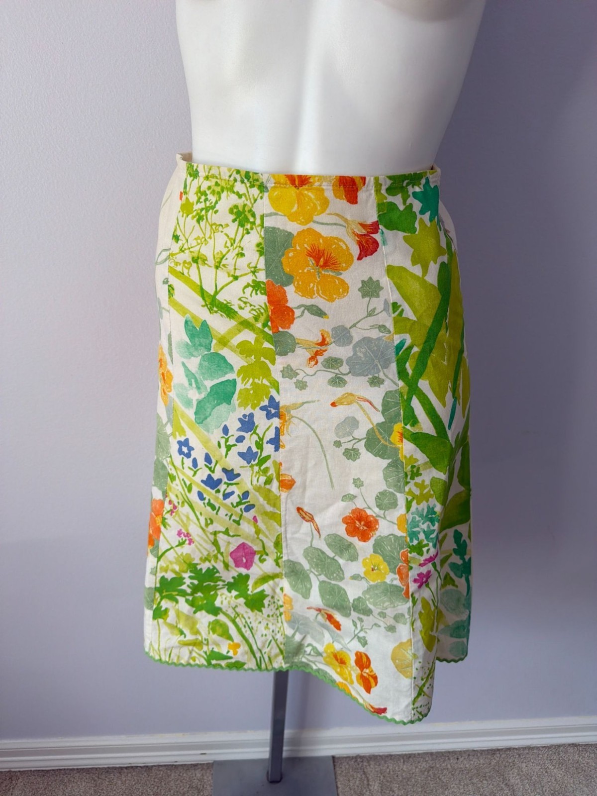 Vintage 90s Marimekko Floral Skirt Womens Small Knee Length Cotton Mod Botanical