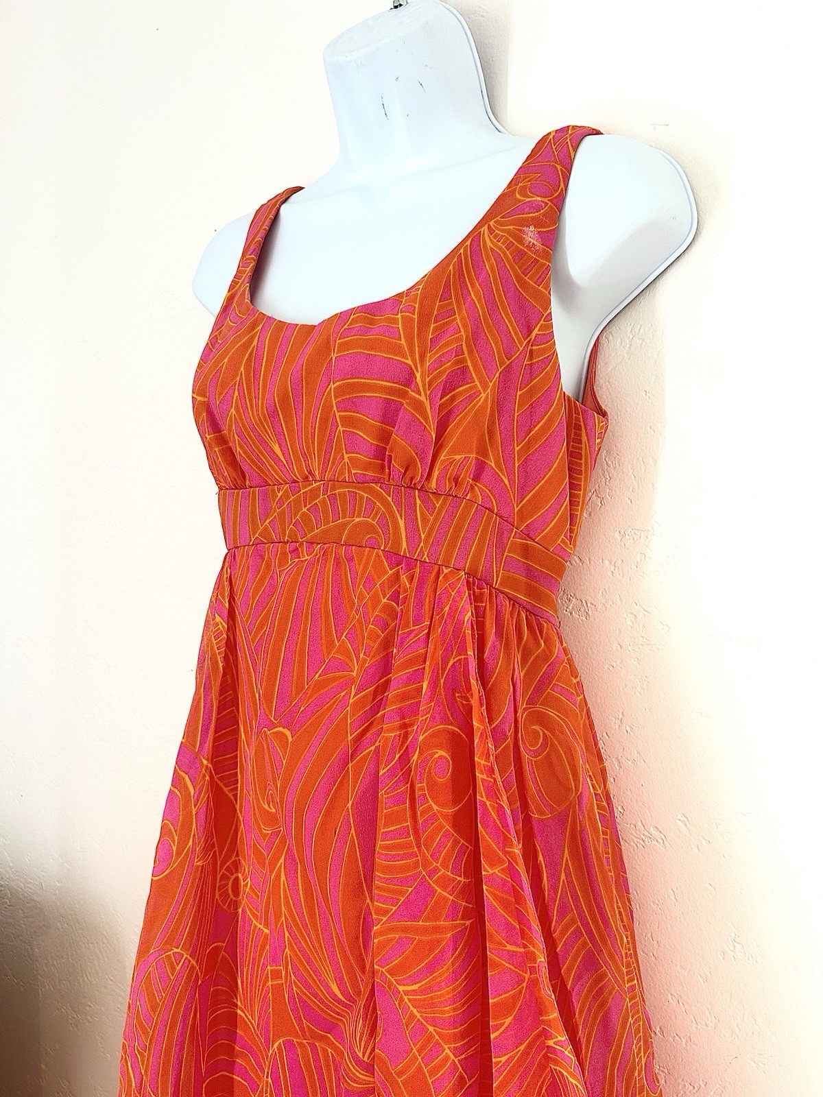 Vintage 60s Pavilion for I. Magnin Bright Pink Orange Patterned Maxi Gown