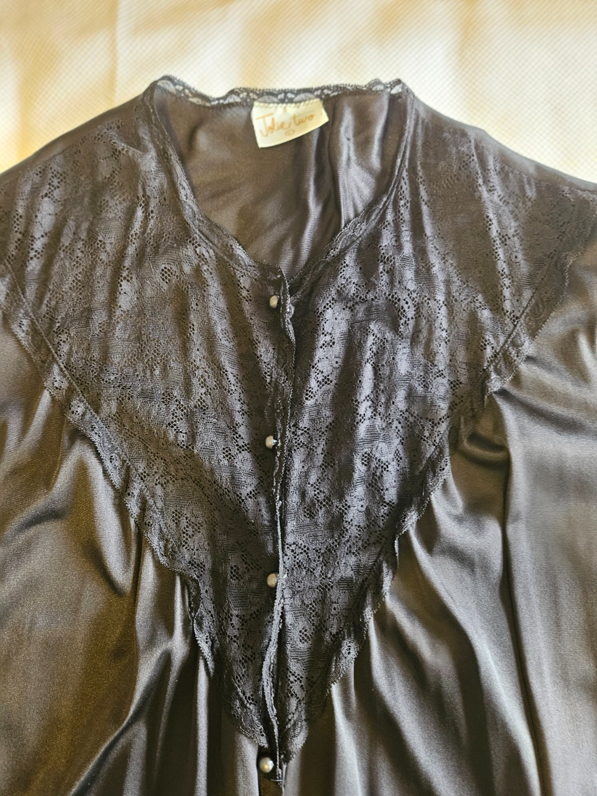 Vtg Jolie Two Women’s Sz LBlack Dressing Sleep Night Gown Patio Robe