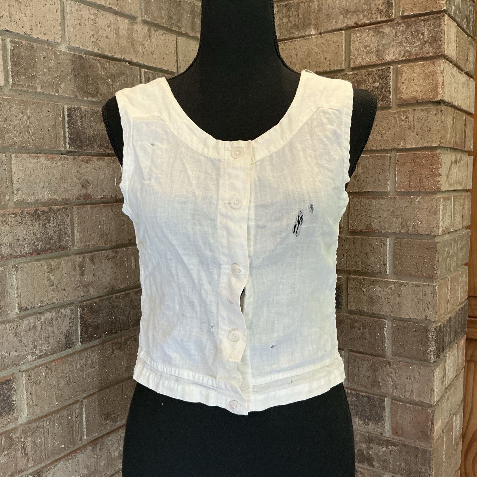 Antique Victorian Cotton Corset Cover Womens Sz S Button Front As-Is Piece #21F4