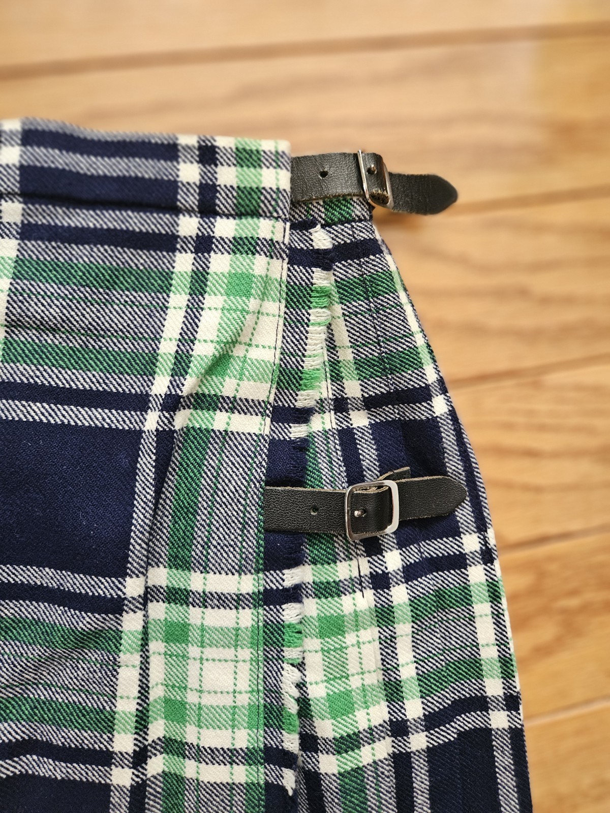 VTG Glenisla Classic Skirt Long Kilt Tartan Pleated Wool Green Navy Women 12