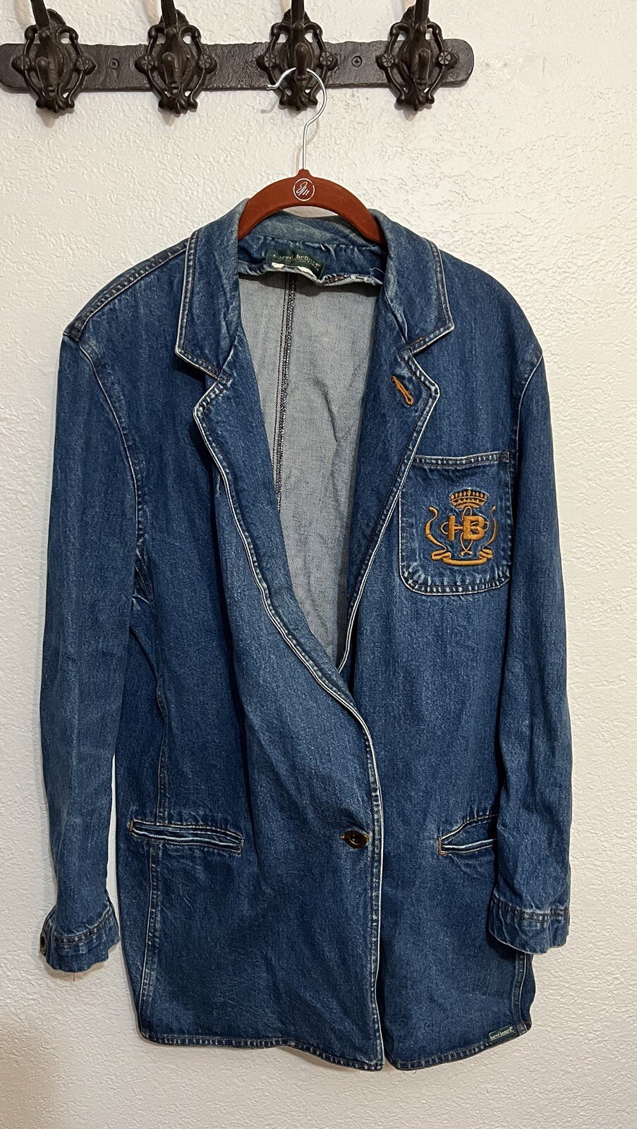 Harve Bernard Vintage Denim Jacket Coat Monogrammed Logo