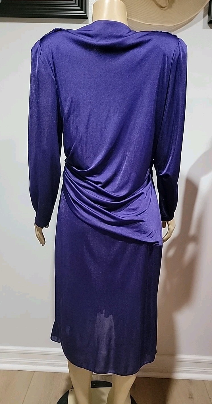 David Rose Vintage 14 Purple Wrap Ruffled Embellished Shoulder Women’s Dress #CC