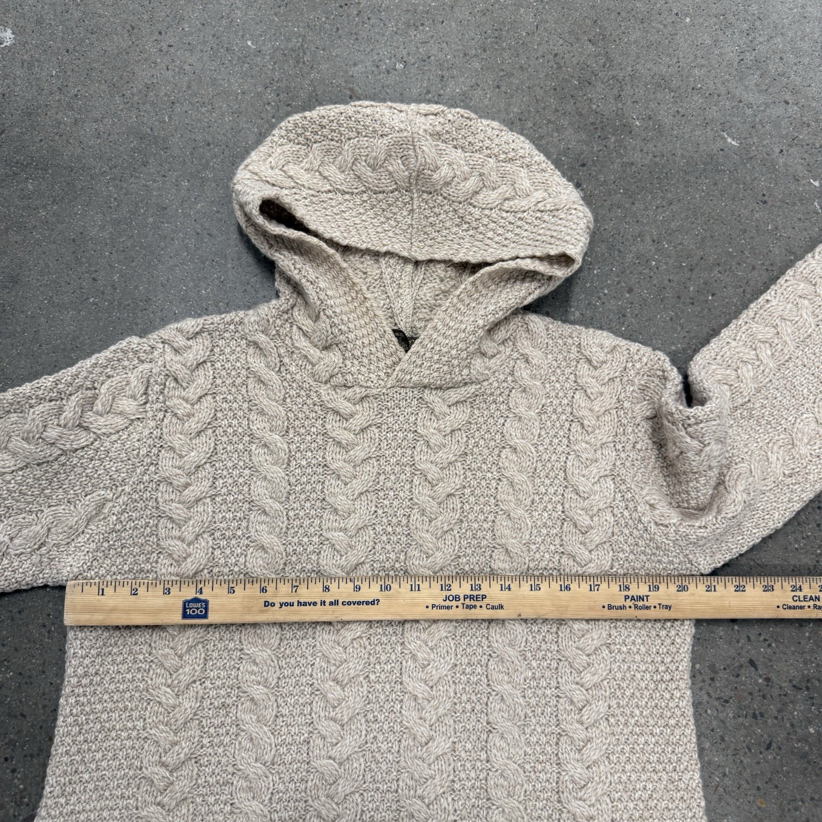 Vintage Hand Knit Chunky Cable Knit Fisherman Zip Hooded Sweater Sz Large
