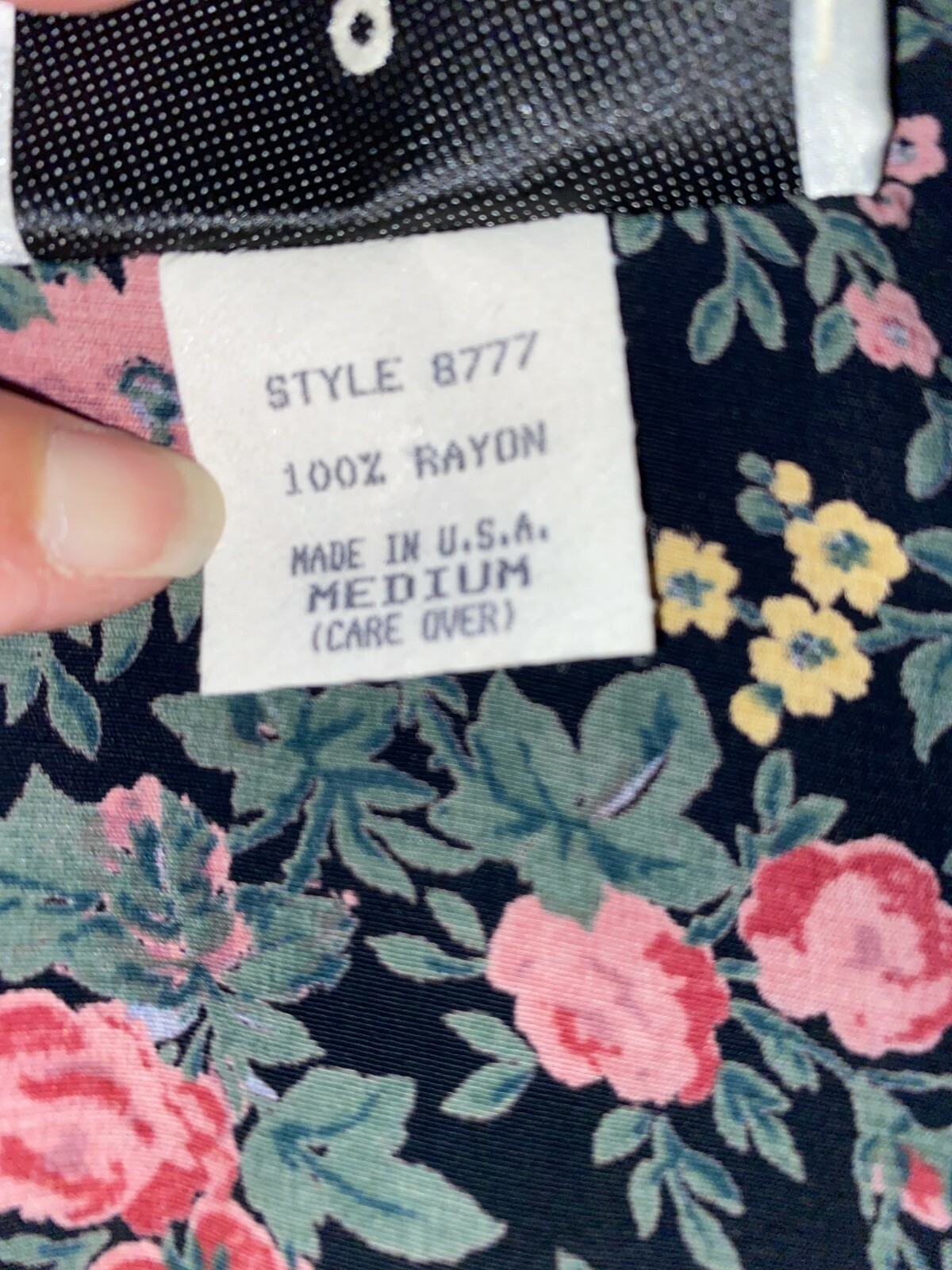Mica vtg 1990s V-neck V-back short flirty fitted dress black pink flowers Sz M 8