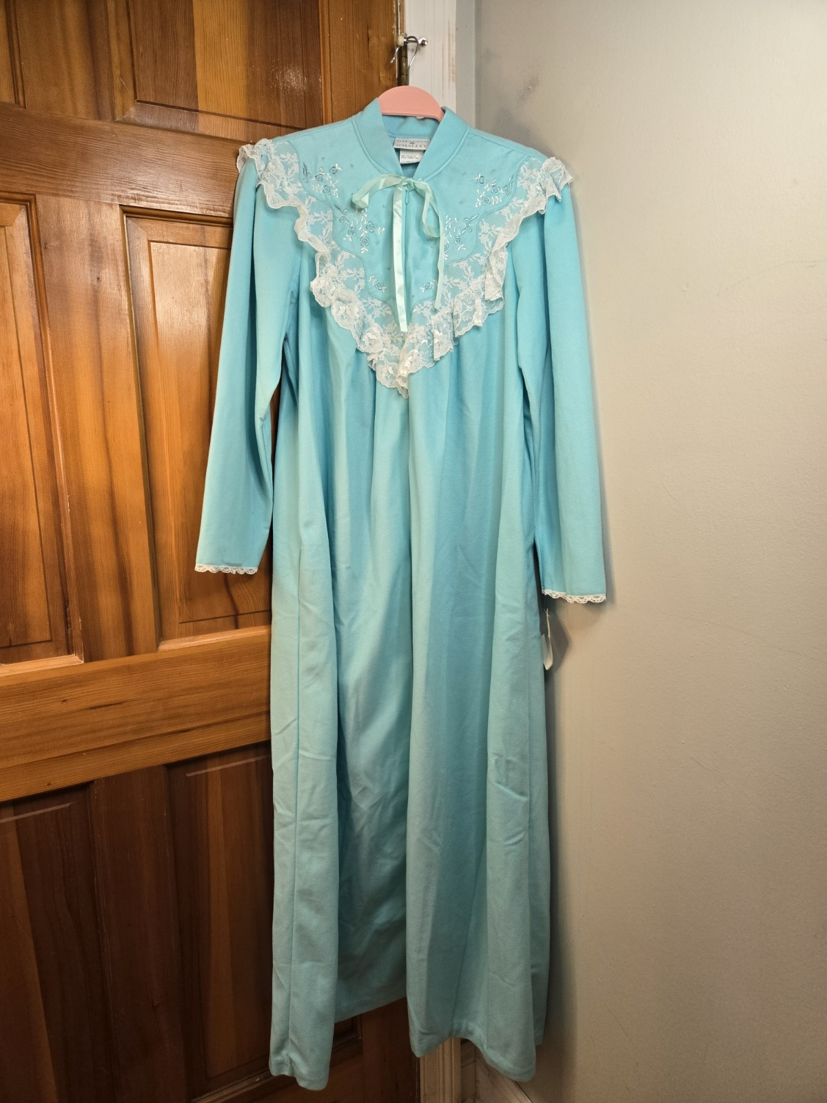 Vintage 1970s NWT Gilligan O’Malley Flannel Robe Prtl Zip Light Teal Sz M 12-14