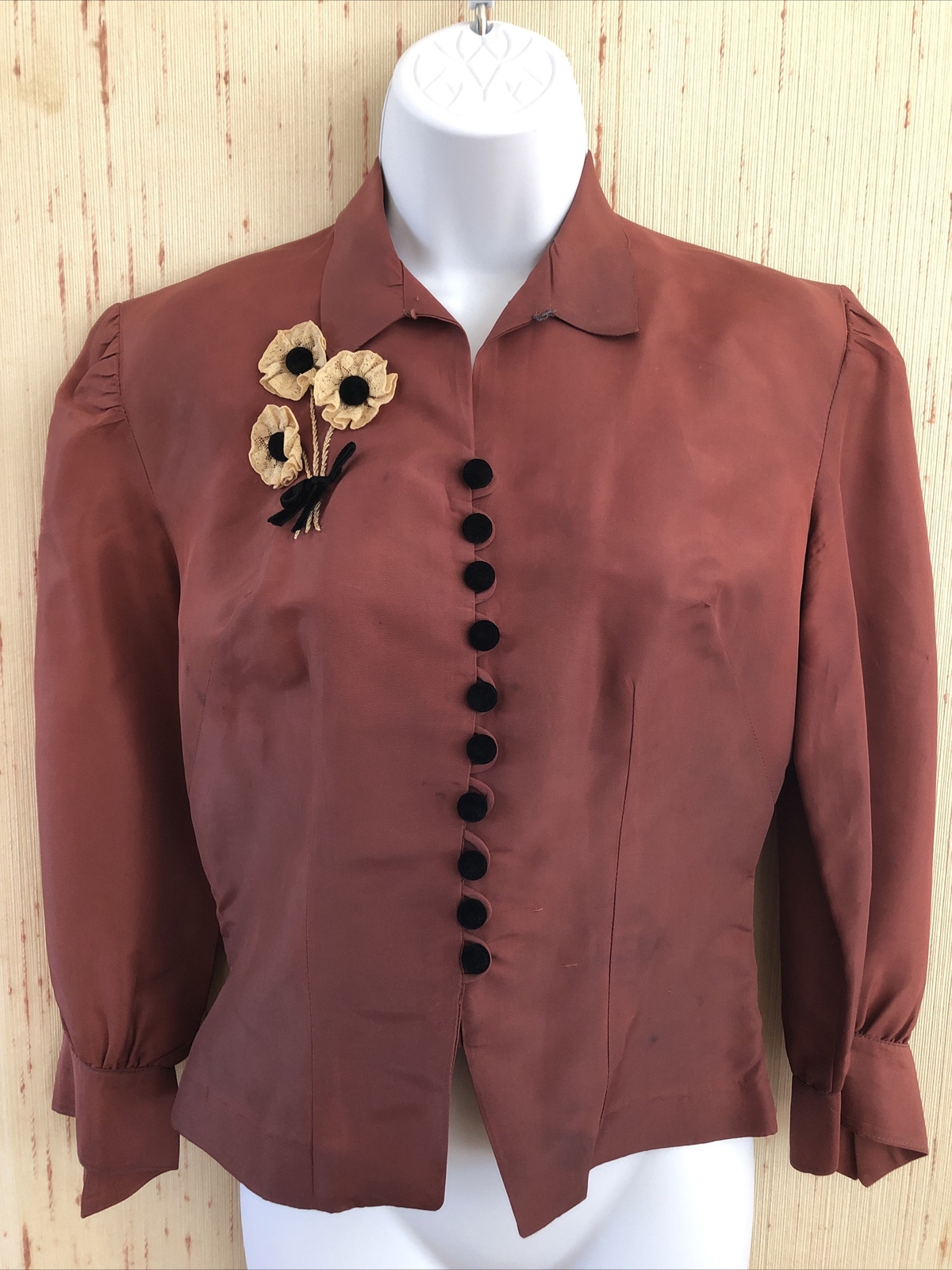 Victorian Antique Mauve Blouse W/ Velvet Buttons Lace Flower Size S/M