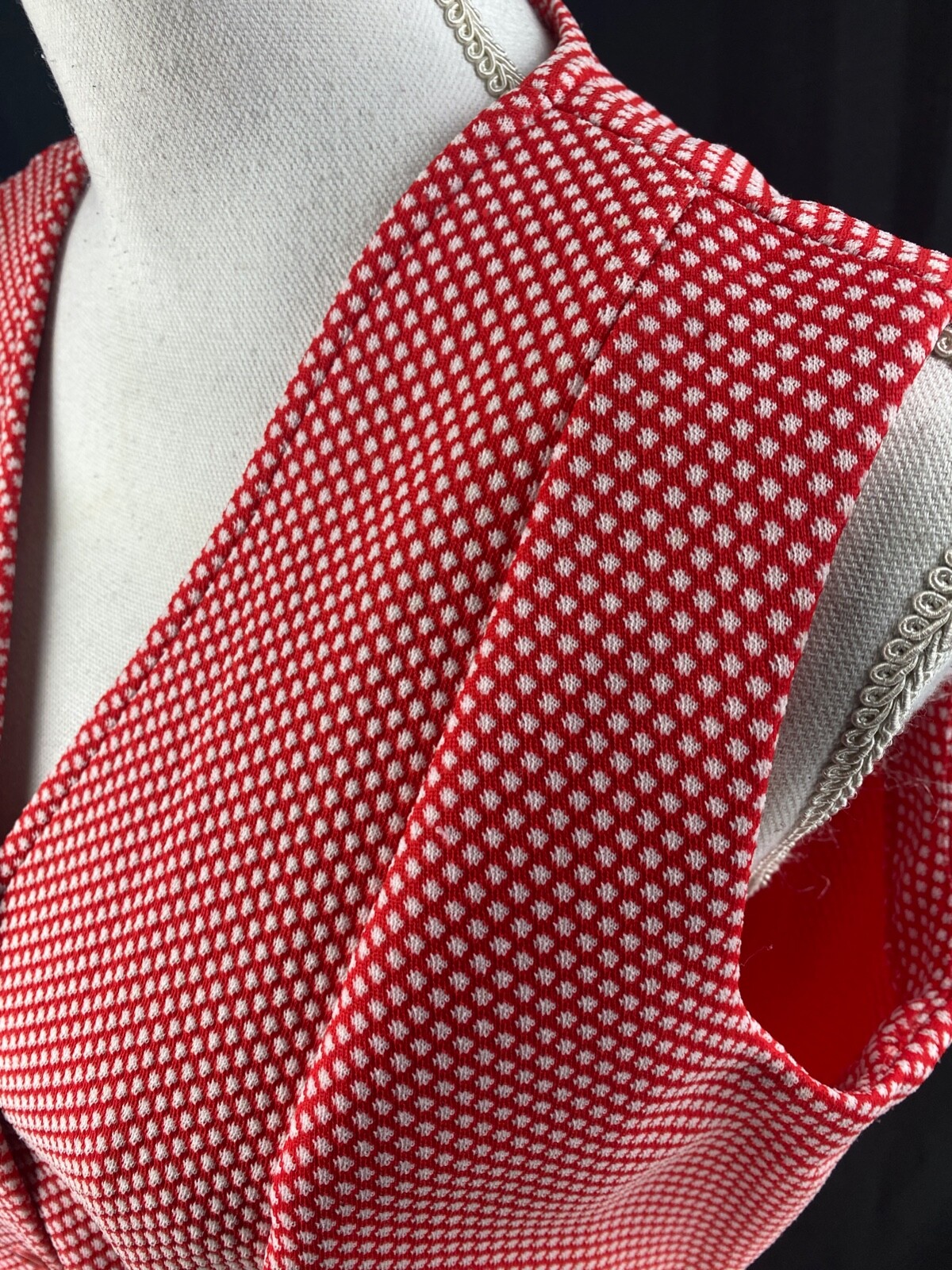 70s Womens Retro Mod Button Vest Argyle Hippie Boho Sleeveless Top Red