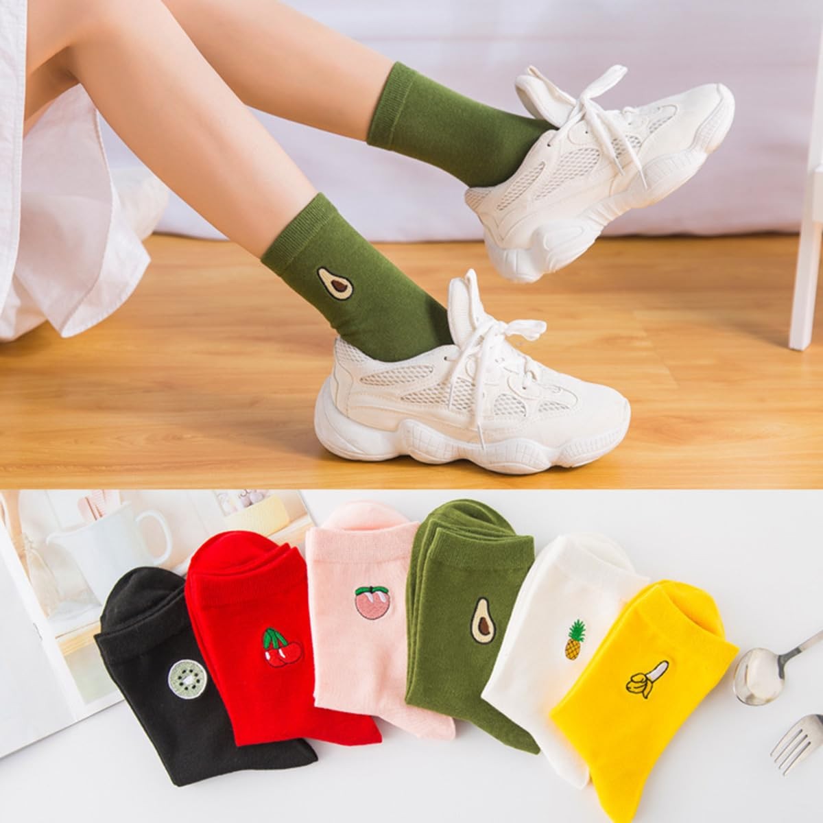 MeiLiZuRL Fruit Socks Cute Cherry Avocado Pineapple One Size, Multi