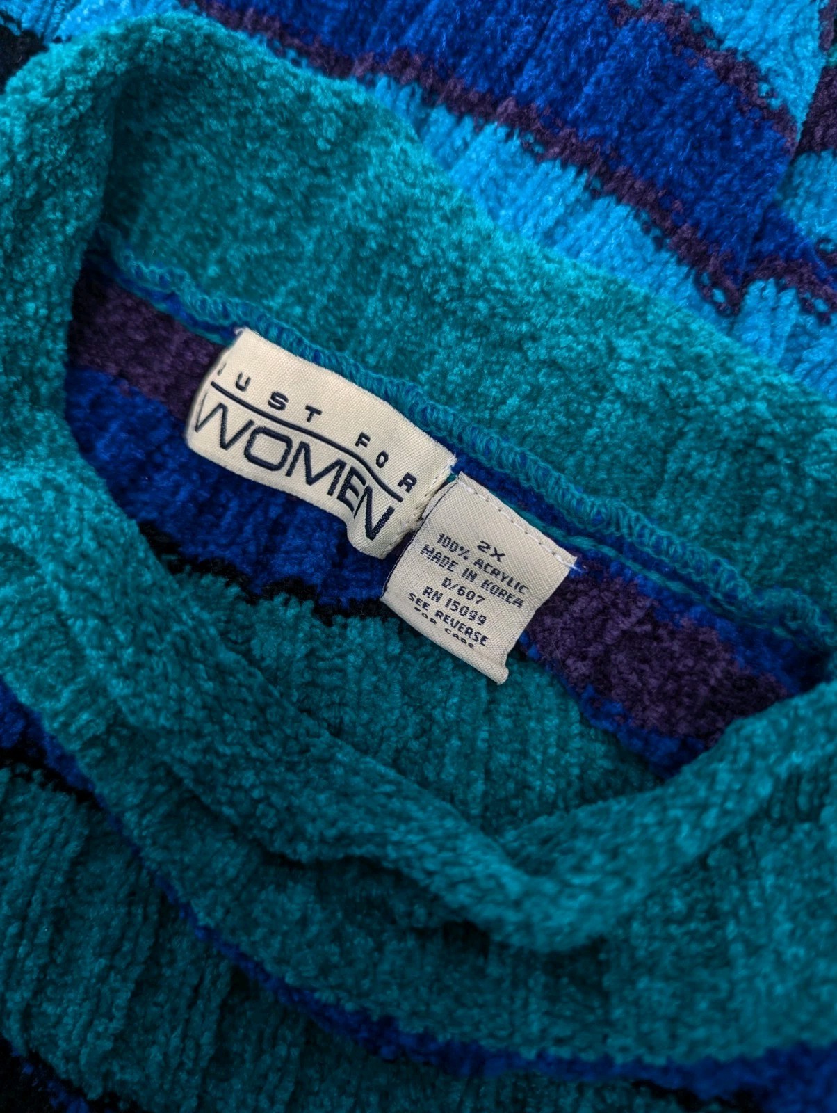Just for women Vintage Green Blue Stripes Plus size sweater 2X Pullover
