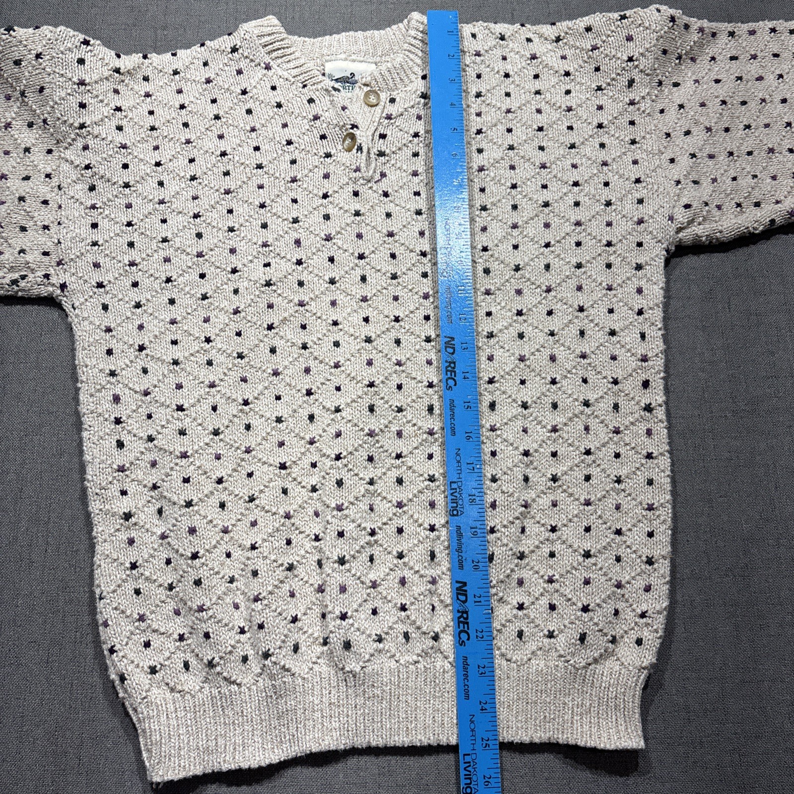 Vtg Northern Reflections Sweater Large Cream Button V-Neck Geometric Earthy USA