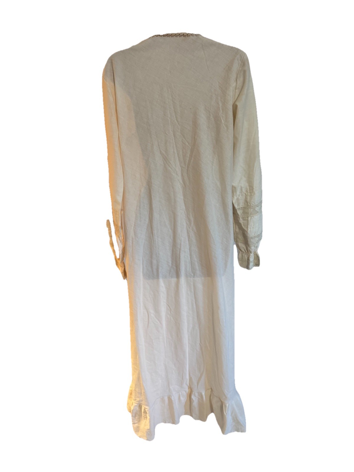 Vintage Victorian Lawn Nightgown Almond Beige Cotton Collar Lace long sleeve M/L