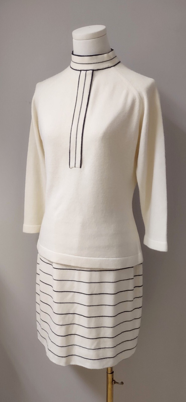 Talbot Taralan MOD Vintage 60’s Knit Cream Black Orlon Acrylic Skirt Top Set S/M