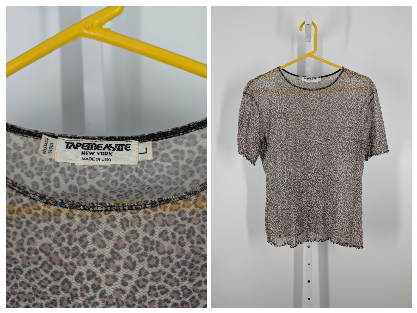 Vintage 80s Leopard Animal Transparent Sheer Mesh Bodycon Punk T Shirt Knit Art