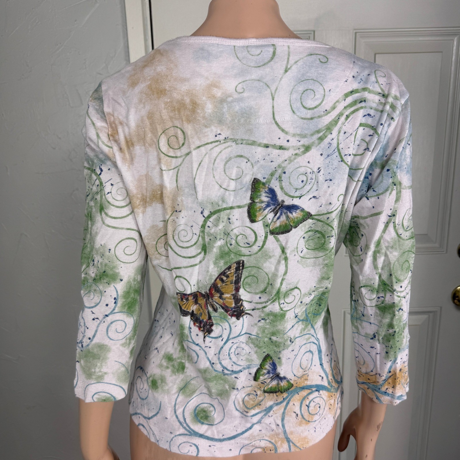 Vintage Y2K Shirt Endless Designs Cotton Baby Tee Knit Small Cat Butterfly F3-17