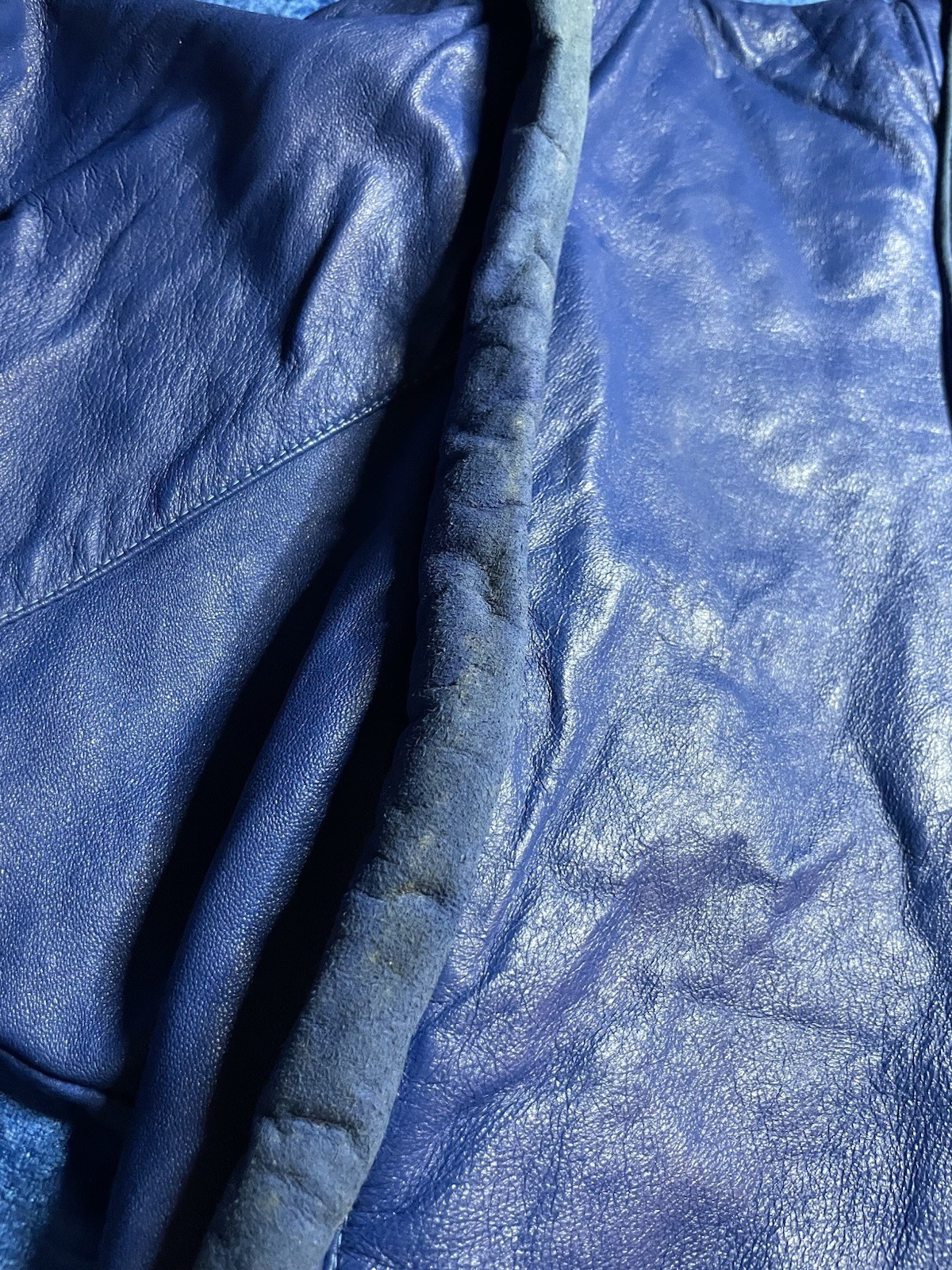 U.S. Maine Co Leather Jacket Vintage 1980s Blue Glam Rock Biker See Pics Flaws