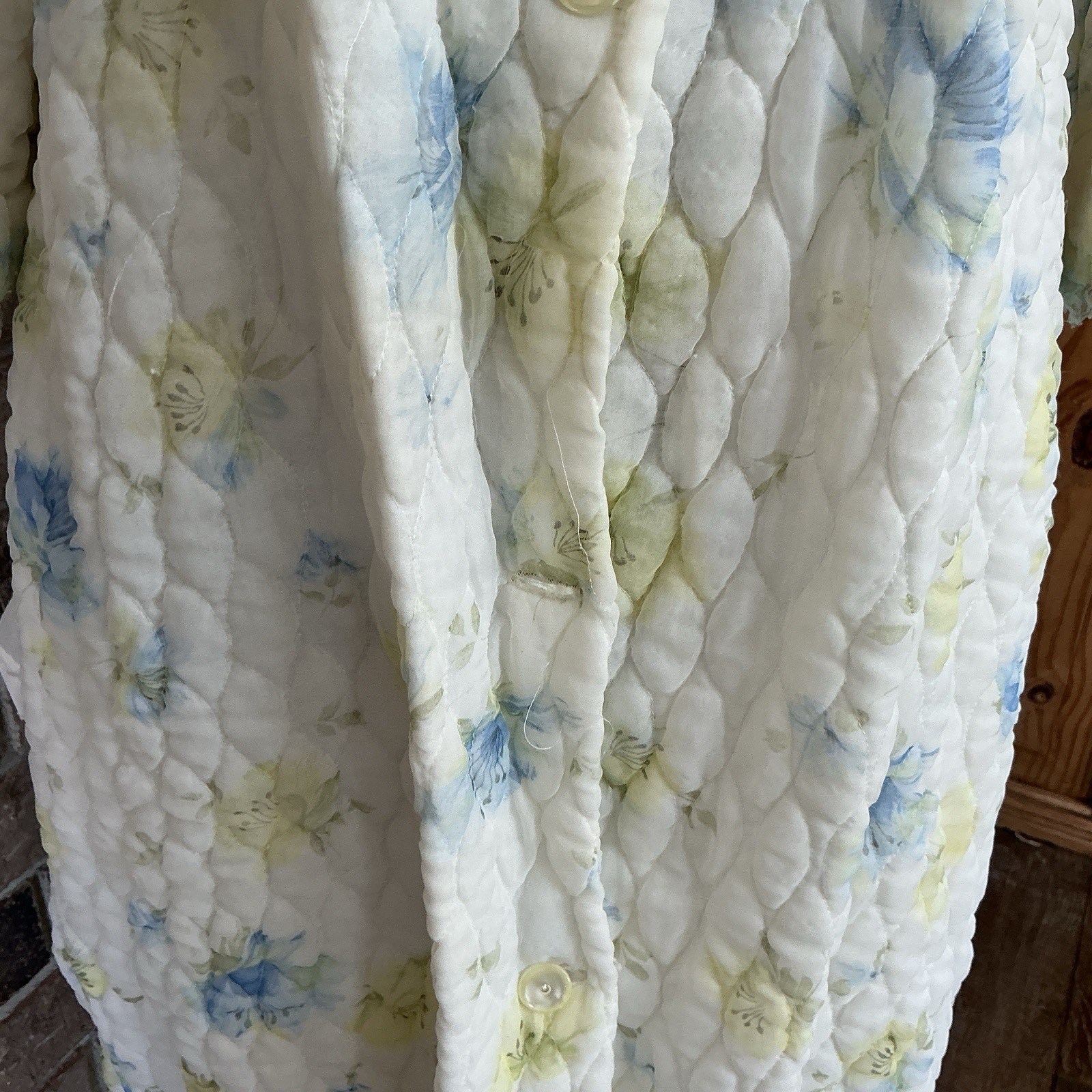 60s VINTAGE Paulette Chicago Quilted Floral Robe Duster Size 12 Blue Yellow 20D6