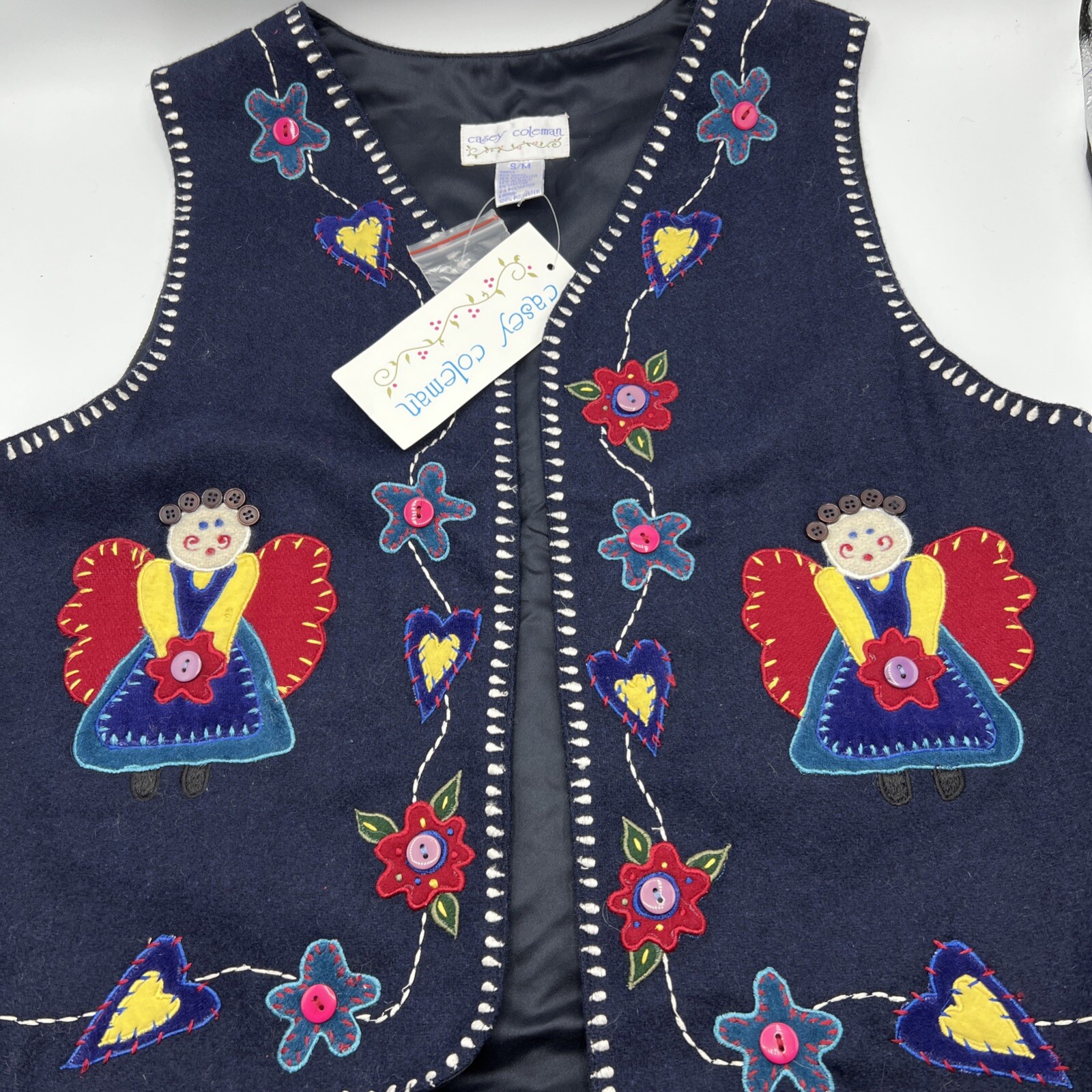 Vintage Casey Coleman Vest Angel Hearts Flowers S/M NWT