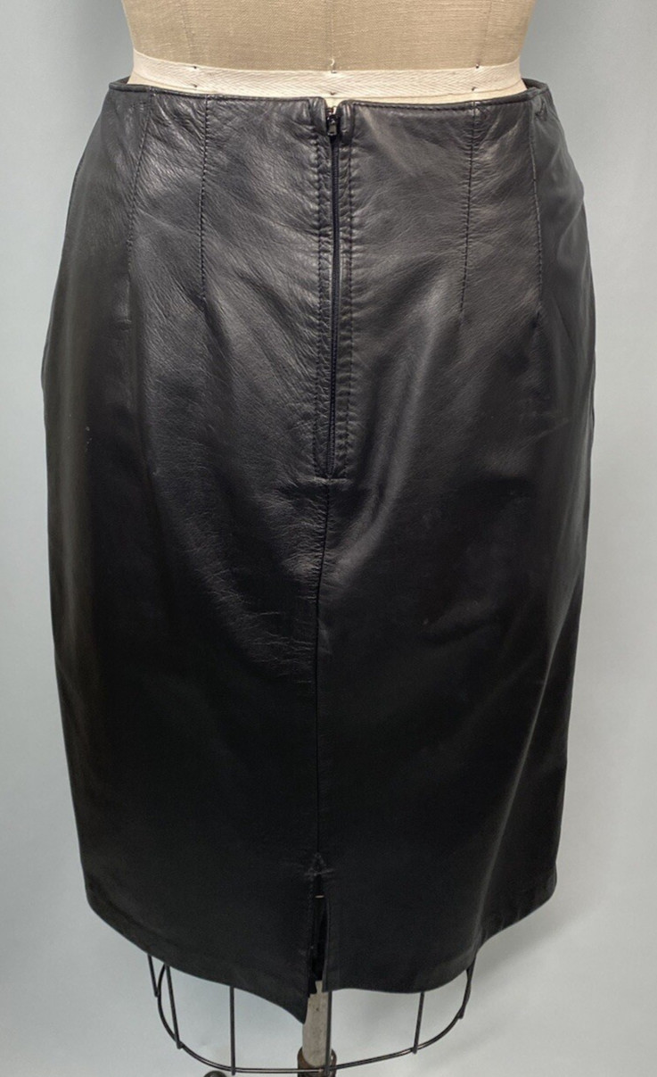 Vintage Leather Skirt SIZE 10 LARGE black midi CEDARS 80s 90s pencil wiggle