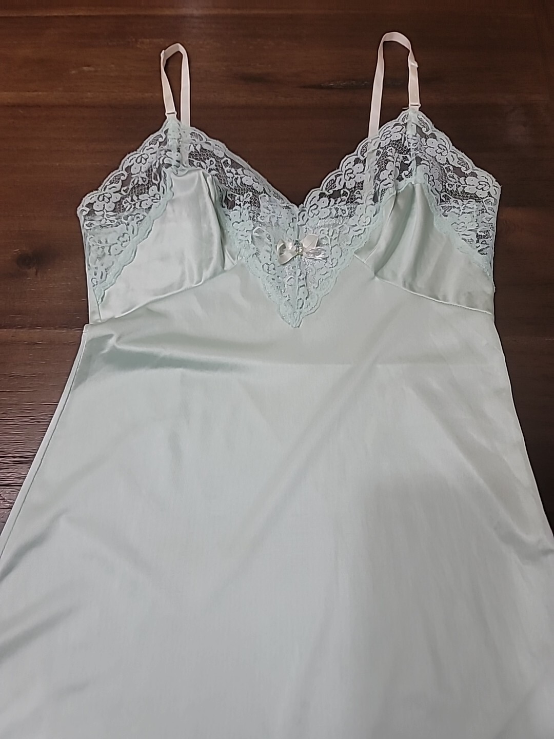 Vtg Sliperfection Full Slip Dress Lingerie Mint Non Cling Nylon Lace 34 READ