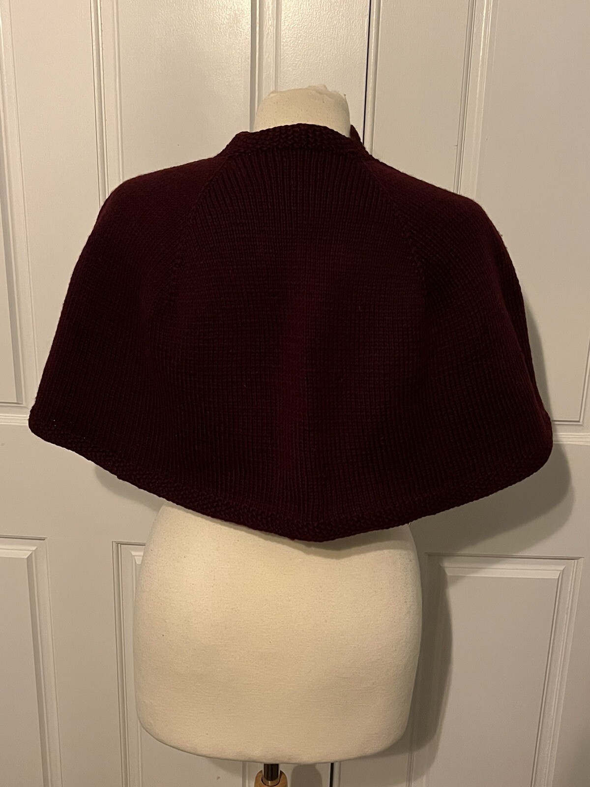 Vintage Maroon Burgundy Handmade Sweater Shawl Cape Ornate Buttons O/S