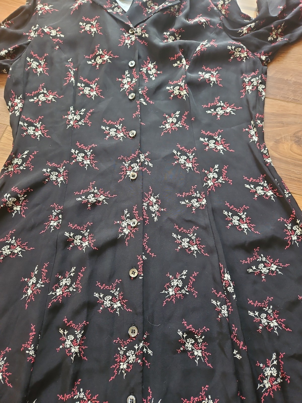Vintage Laura Ashley 90s Grunge Floral Rayon Dress Made in Hungary USA 12 UK 16