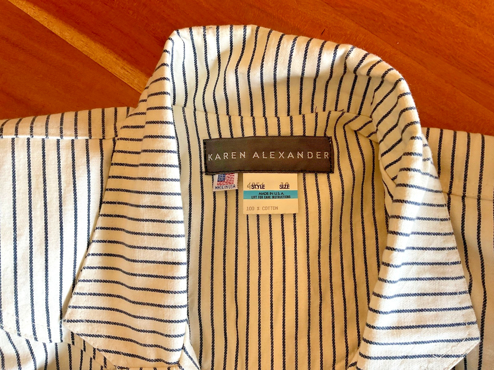 Vintage 80s Karen Alexander Pin Striped Button Down Dress w/Belt Sz 10