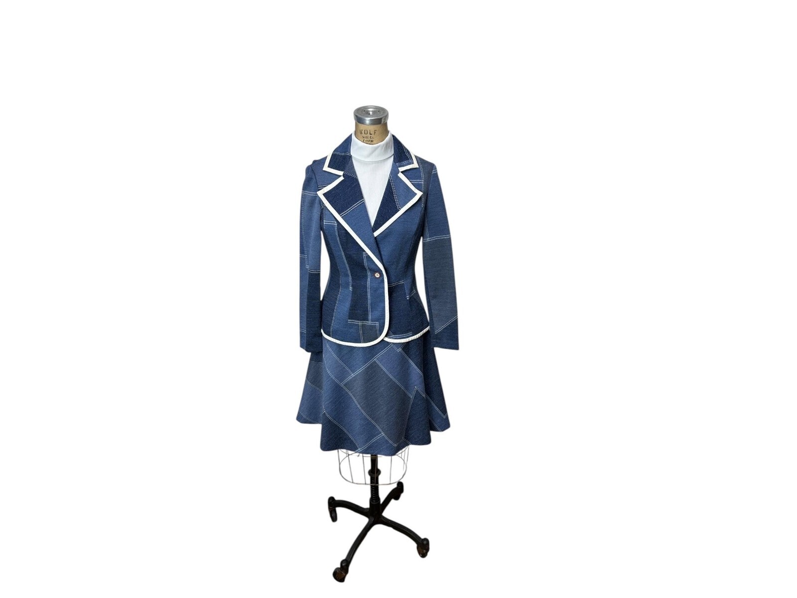 1970s faux denim patchwork dress and blazer by The Kollection Size M