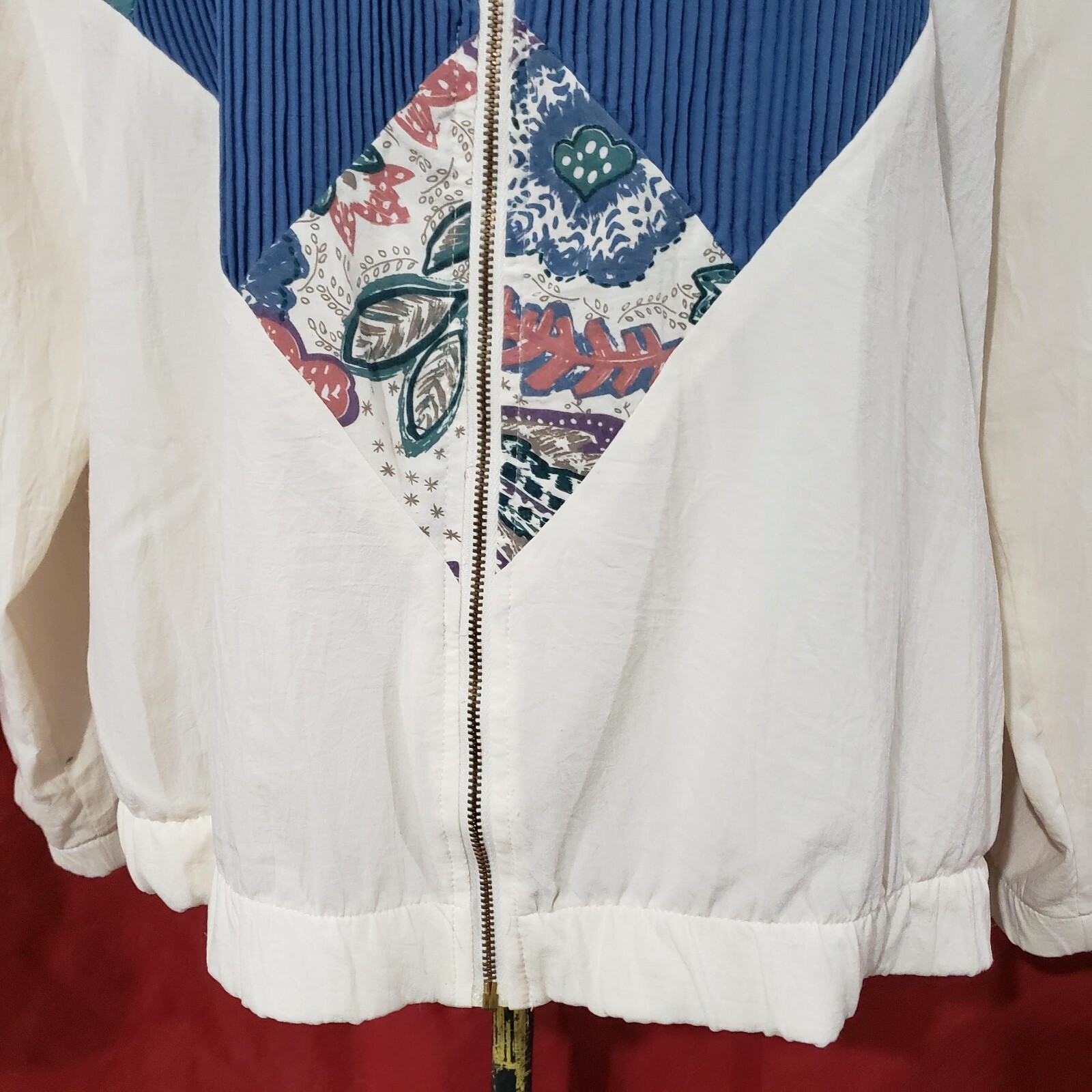 Vtg Teddi Ivory Multicolor Zip Light Blazer Top XL