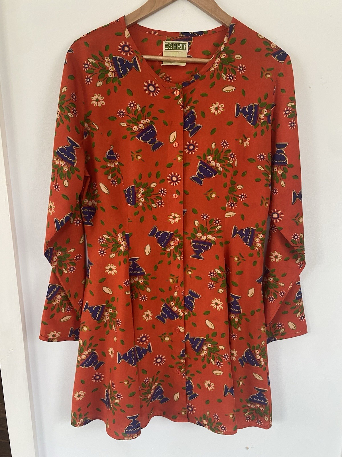 Vintage Espirit Rayon Floral Dress S/M Tropical Print *Stains* Mini 80s 90s Y2K