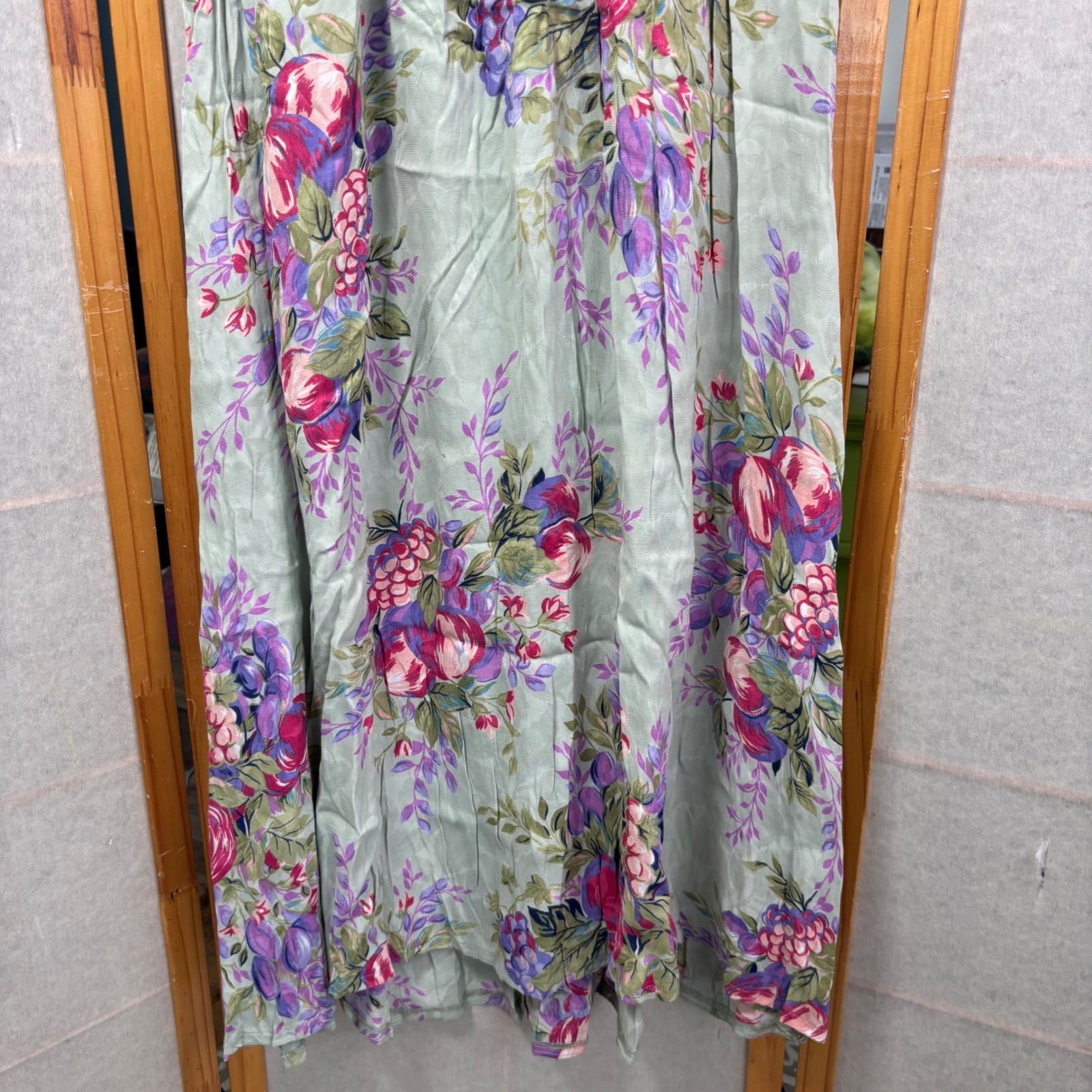 Jane Schaffhausen Belle France VTG Floral Rayon Dress Sage Green 6 Peony Garden