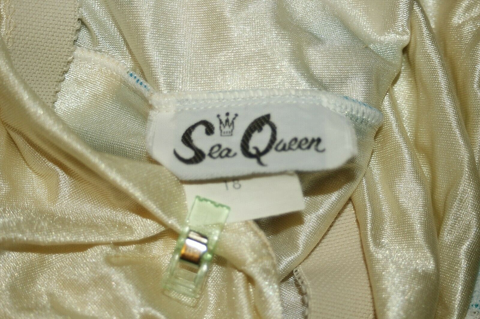 VINTAGE SEA QUEEN 70s 80s Tankini Top Bottom 2 Pc Swimsuit Ivory Blue Green 18