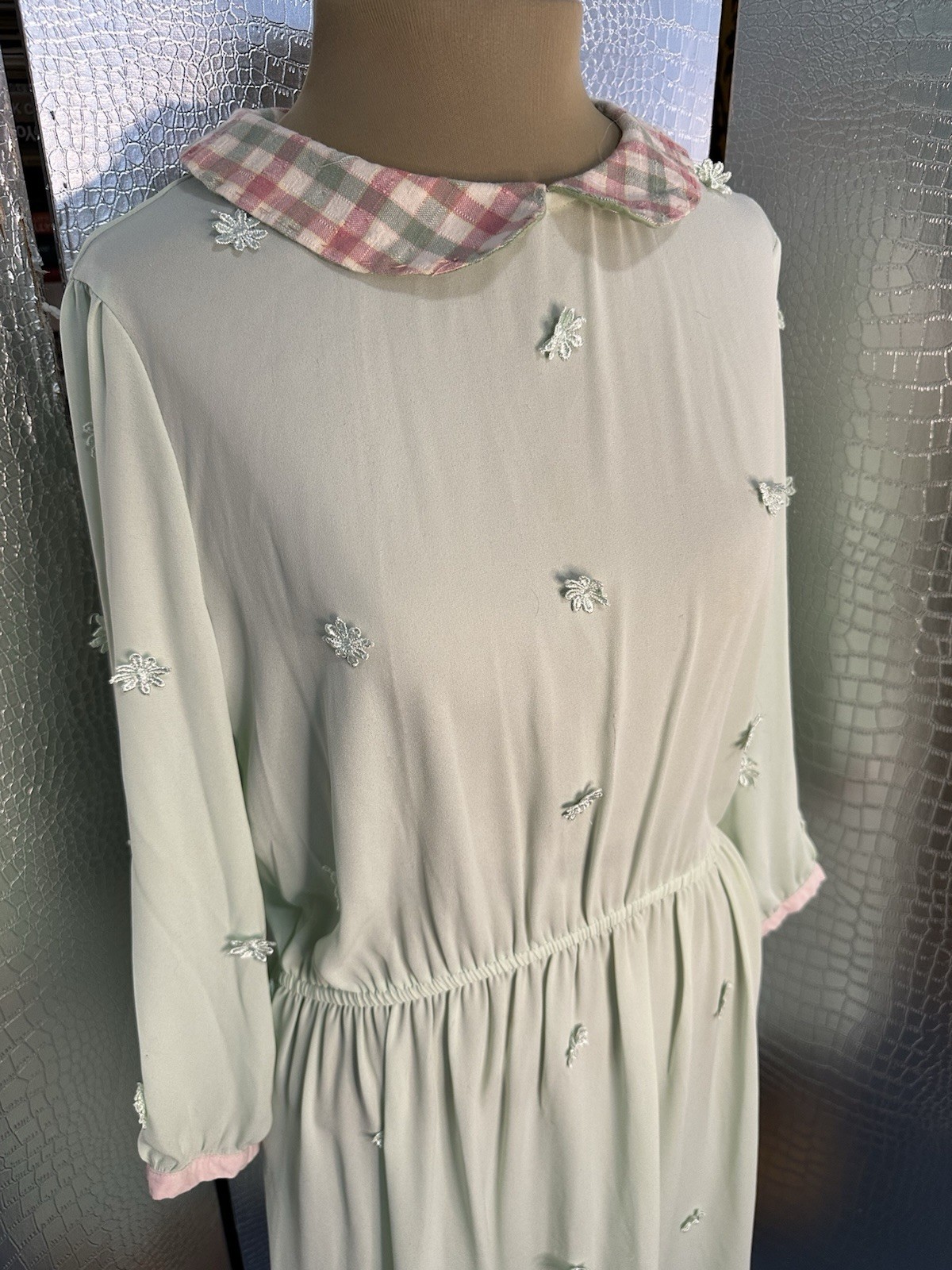 Vintage Mint Green Dress With Matching Red Green Beige Plaid Skirt