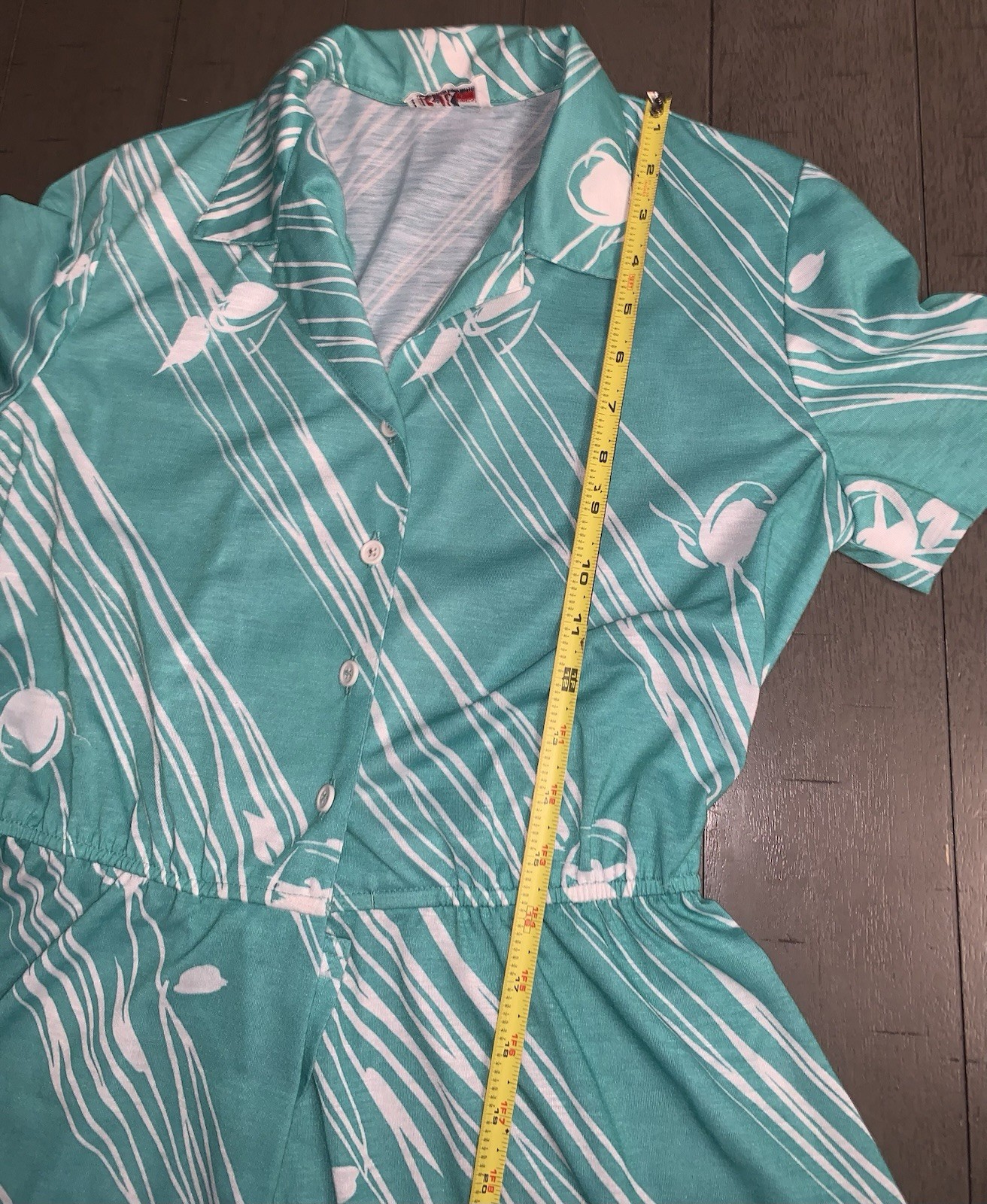 A7 VTG 80s R&K ORIGINALS TROPICAL FLORAL AQUA/WHITE SHIRT DRESS 7/8 ROCKABILLY