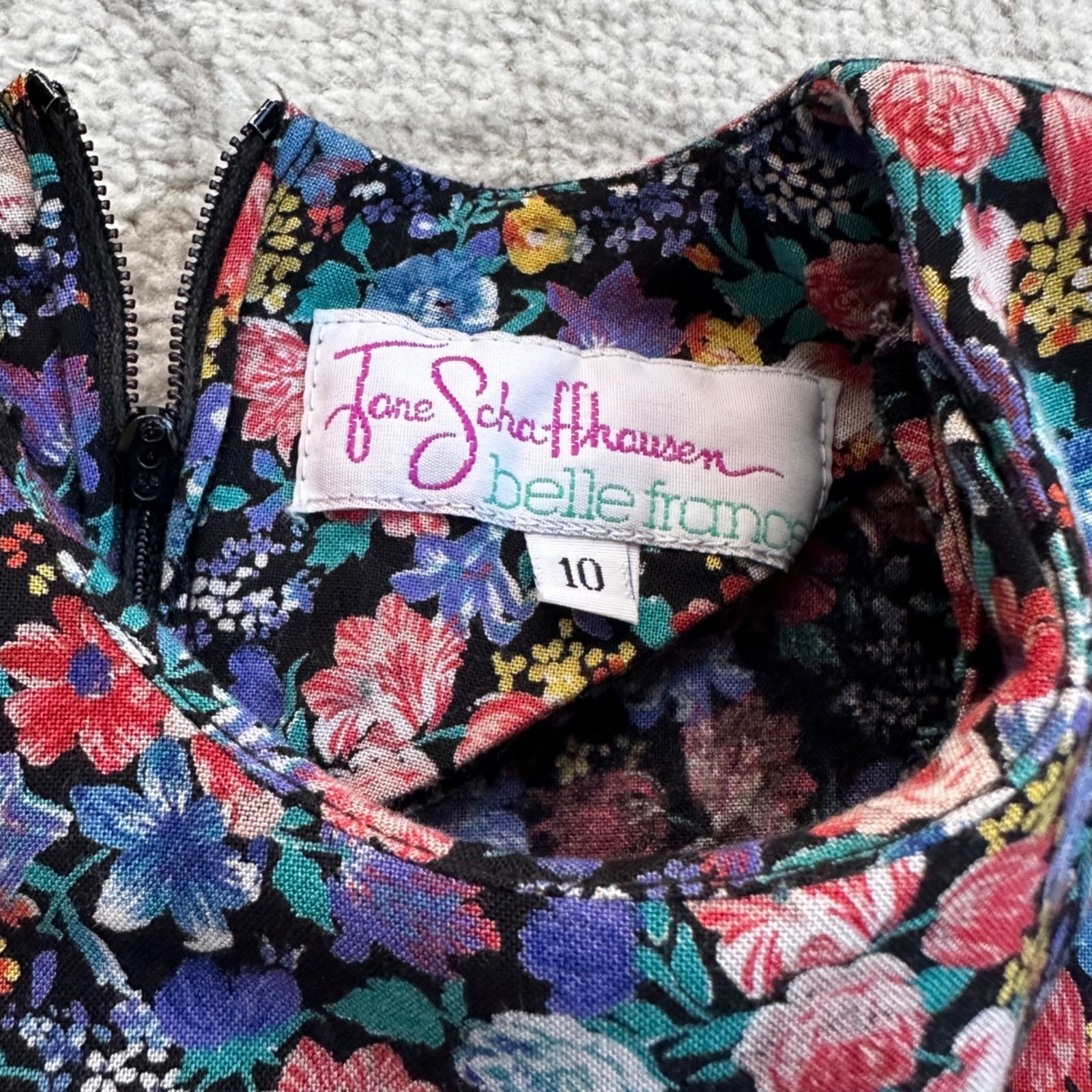 Vintage Jane Schaffhausen Belle France Floral Midi Dress Puff Sleeve Cottagecore
