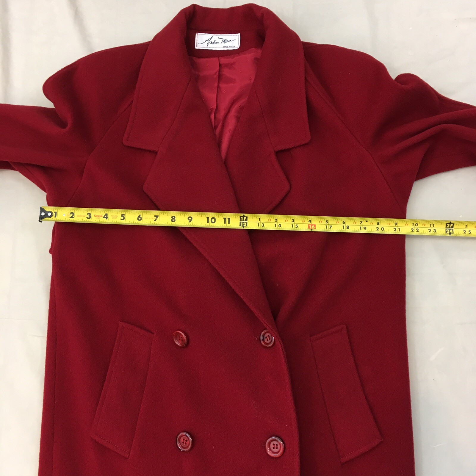 Andrea Marin sz 10 Red Avant Garde USA Made Vtg 80s Lined Wool Maxi Coat