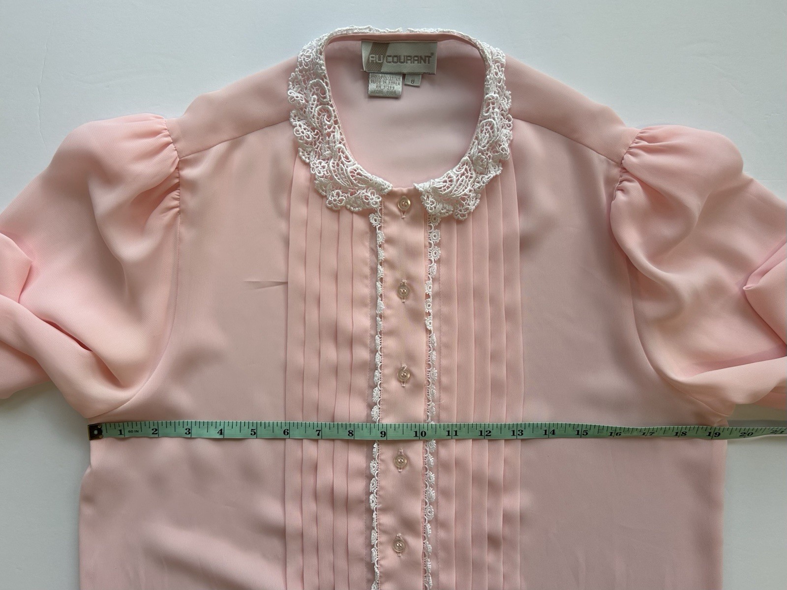 Vintage 80s AU COURANT Pink Semi Sheer Pleated Secretary Academia Blouse Sz 8