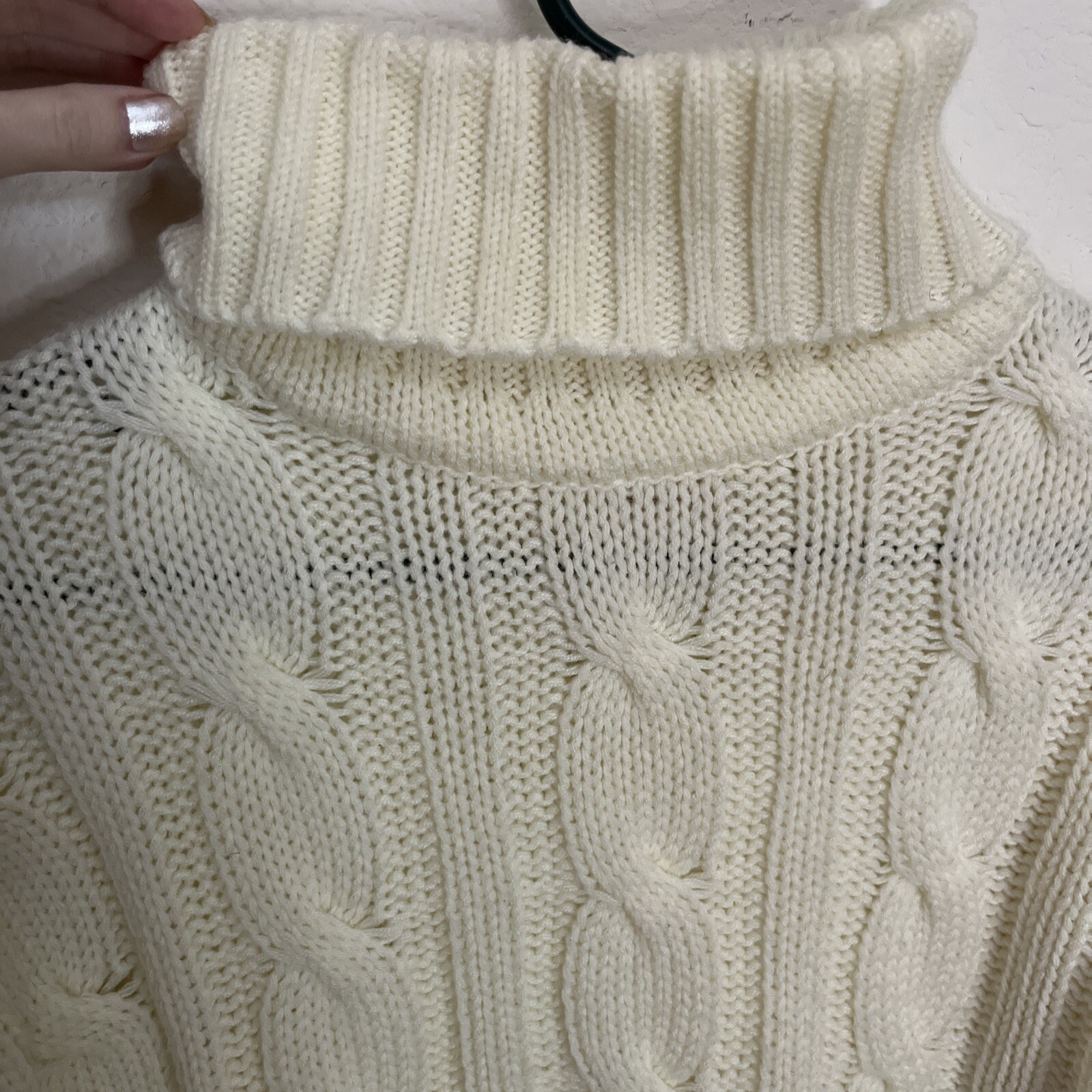 Vintage White Sweater Thane VTG Ivory Fisherman’s Cable Knit Pullover 80s Sz M