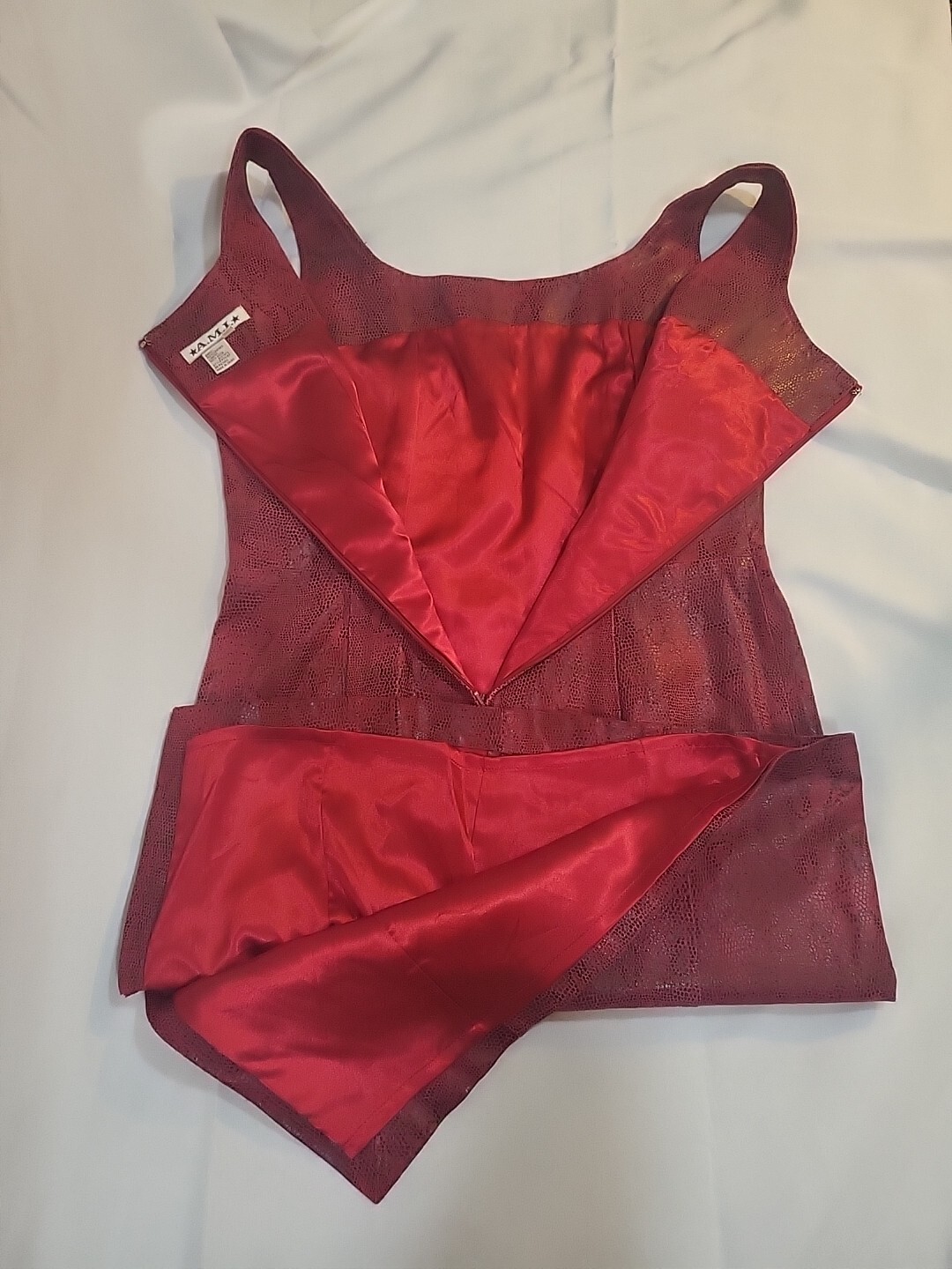VIntage 80s Red Leather & Satin Snakeskin Dress By A.M.I Womens L