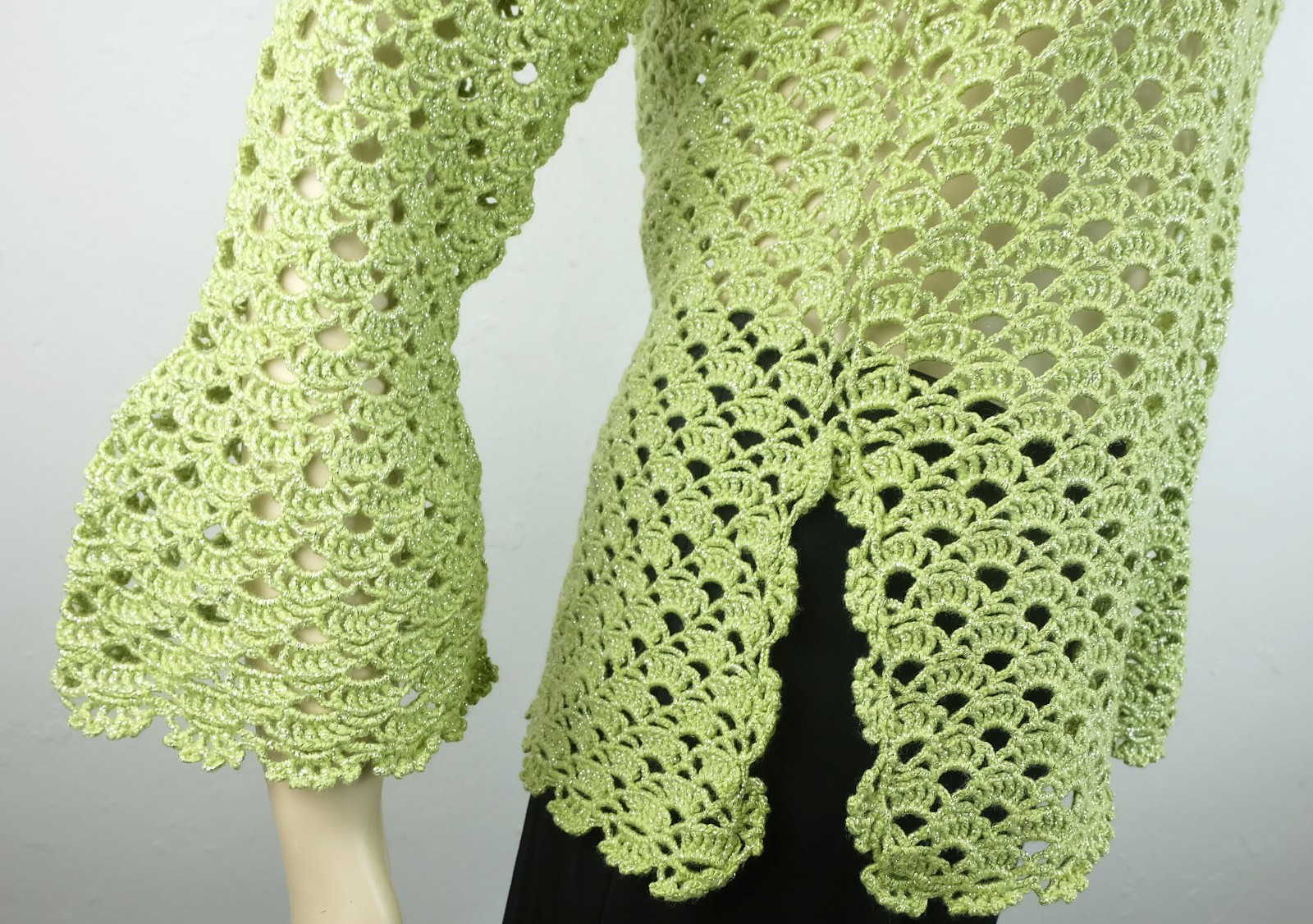 70s true vintage SWEATER lime green with lurex size S glitter sweater hippie boho