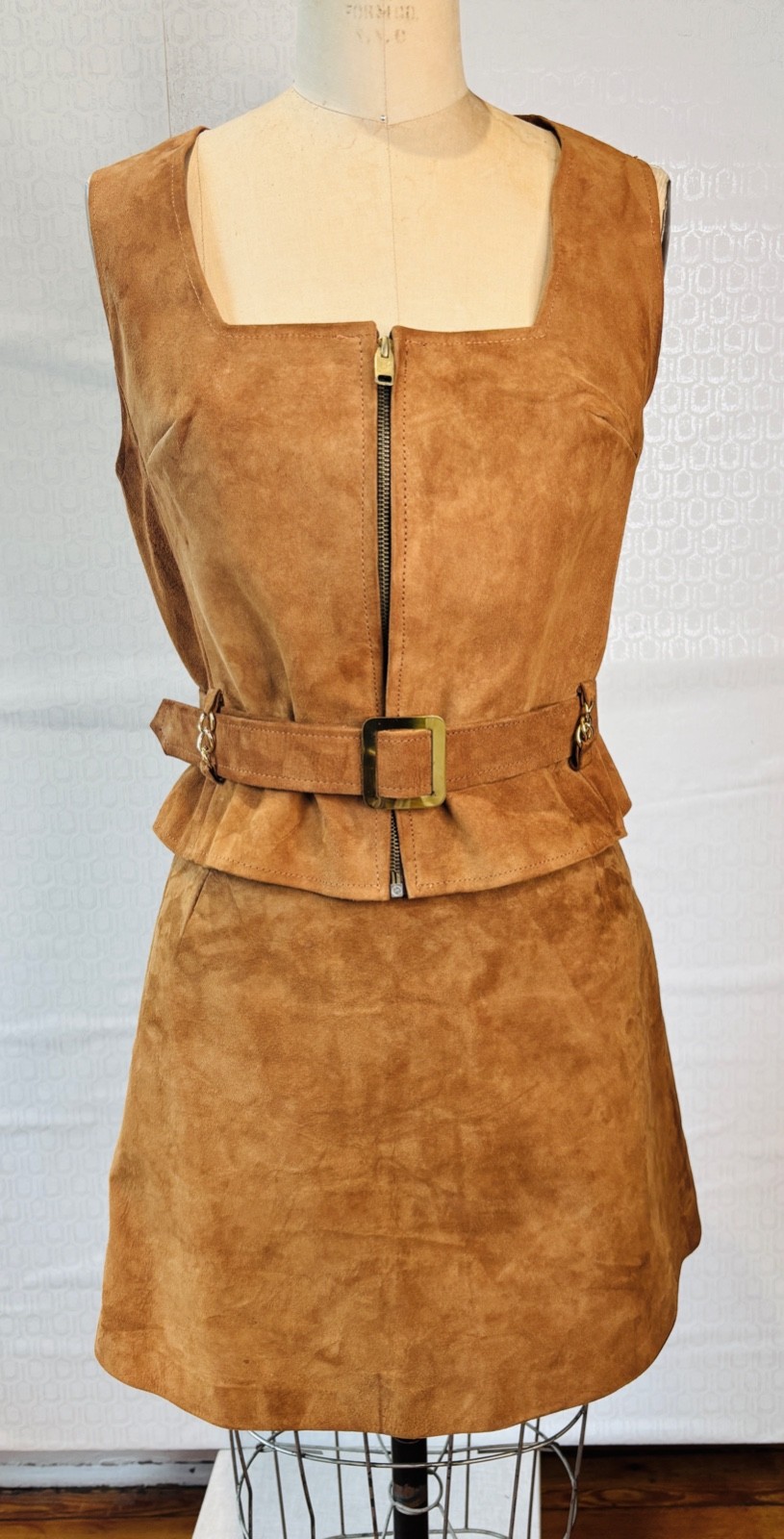 FANTASTIC!! VTG 60’S MOD GOGO BARBARELLA STYLE SUEDE VEST TOP&MINI SKIRT SET*S