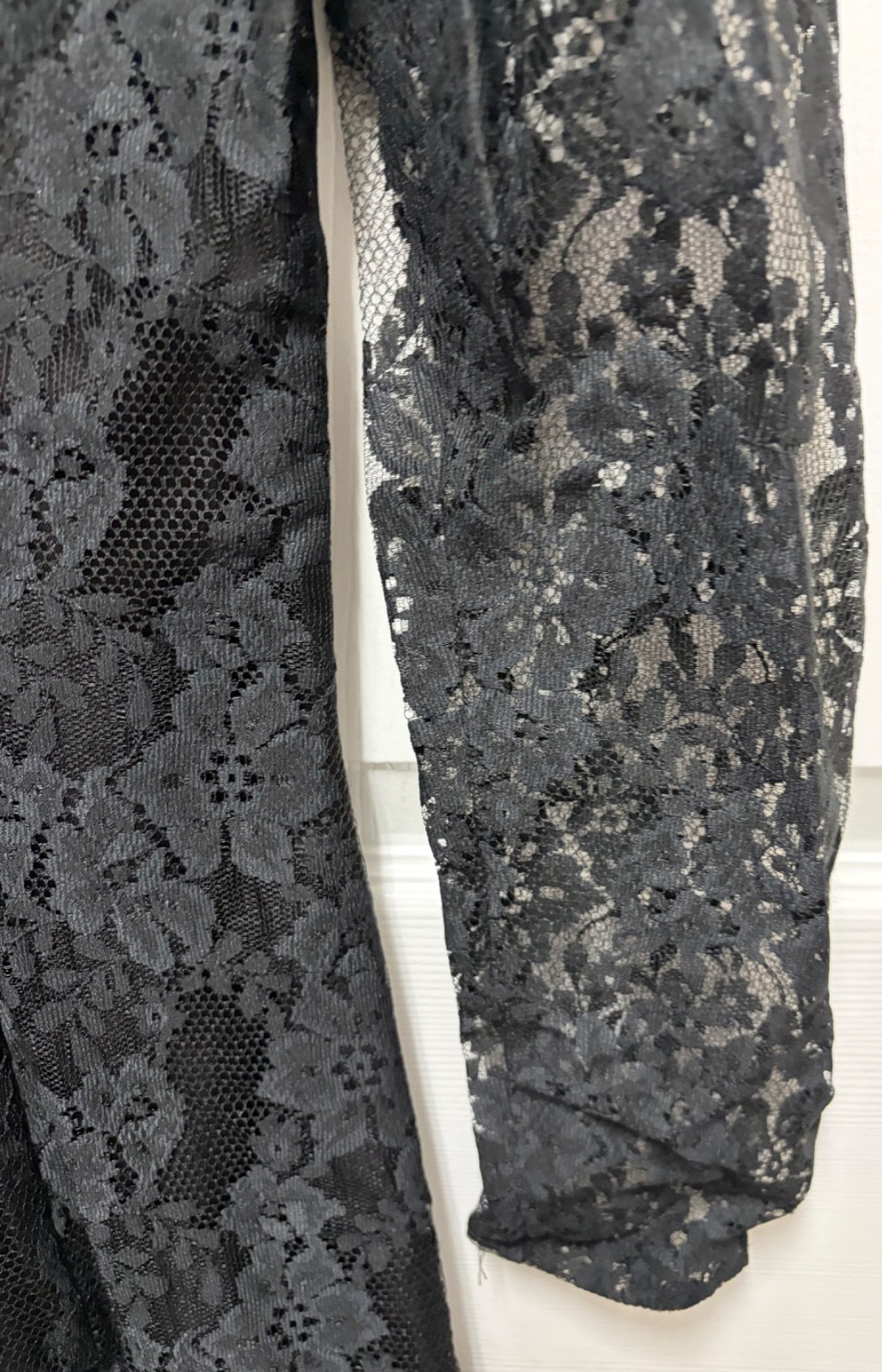 vtg Scott McClintock 80s Black dress Lace bodice drop waist Brocade satin bottom