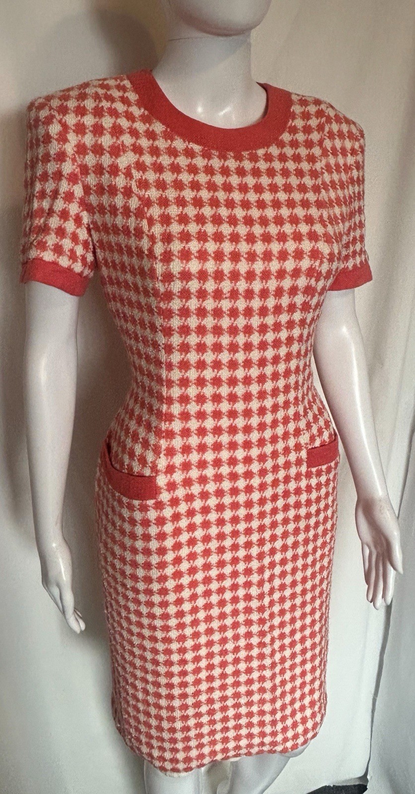 Rare Vintage 6 Talbots Coral Pink Houndstooth Dress Clueless Barbiecore Y2K MOD