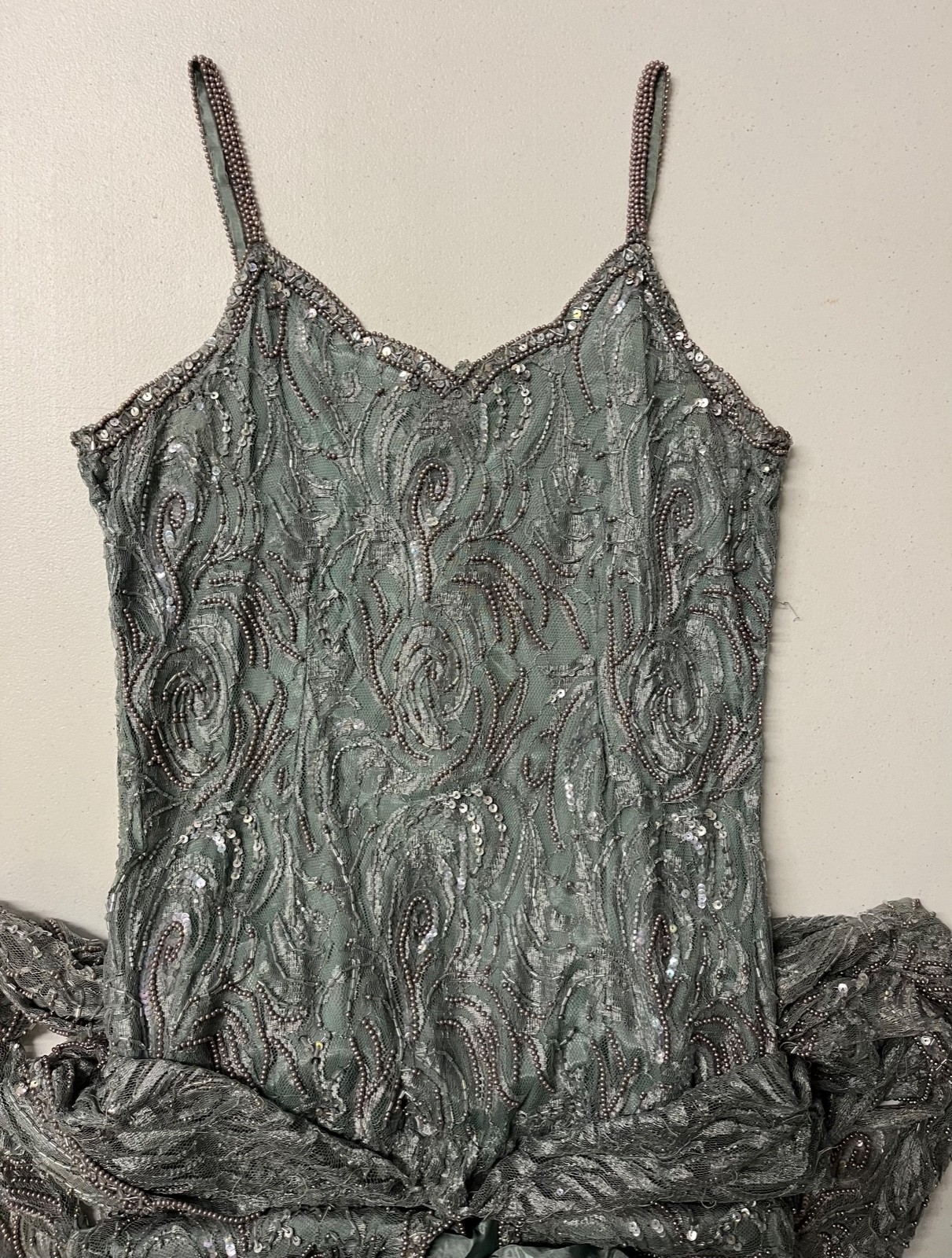 VTG Designer lace pearl beaded drop waist dress by Judith Ann Creations Size L